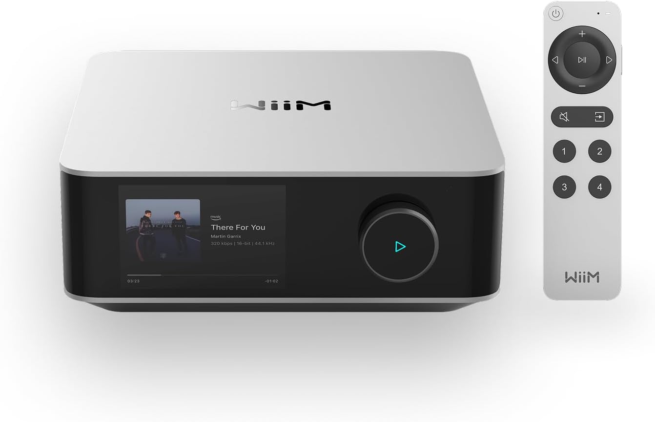 WiiM Amp Ultra with Voice Remote 2 | 100W Streaming Amplifier with Premium ESS ES9039Q2M DAC & Dual TI TPA3255 Amps | Built-in RoomFit EQ & Touchscreen | HDMI ARC, Optical, RCA Inputs | Space Gray