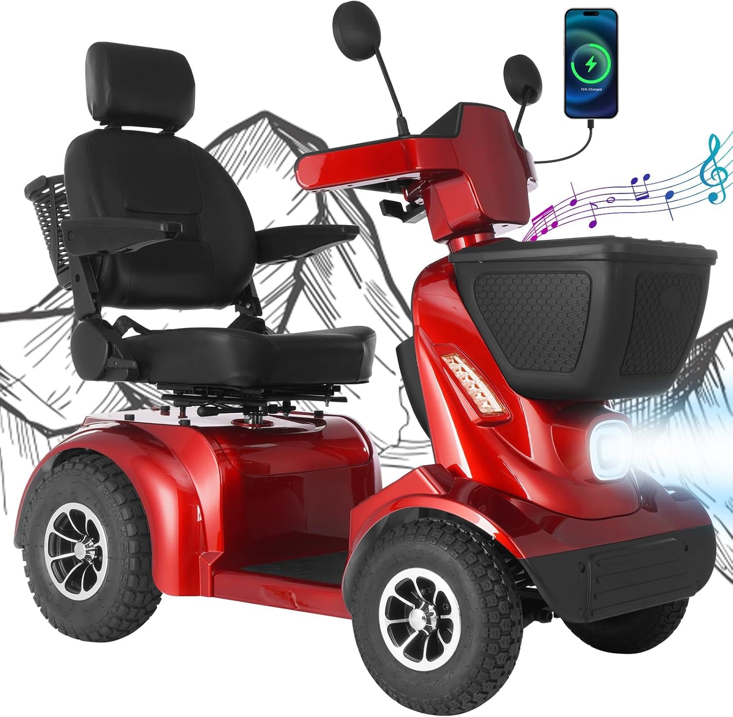 Ecomobi All-Terrain Heavy Duty Mobility Scooter for Seniors & Adults, 1000W Powerful Motor, 550 lbs Weight Capacity, 32 Mile Extended Range, 9 MPH, 13” Pneumatic Tires, Full Suspension, FDA Cleared