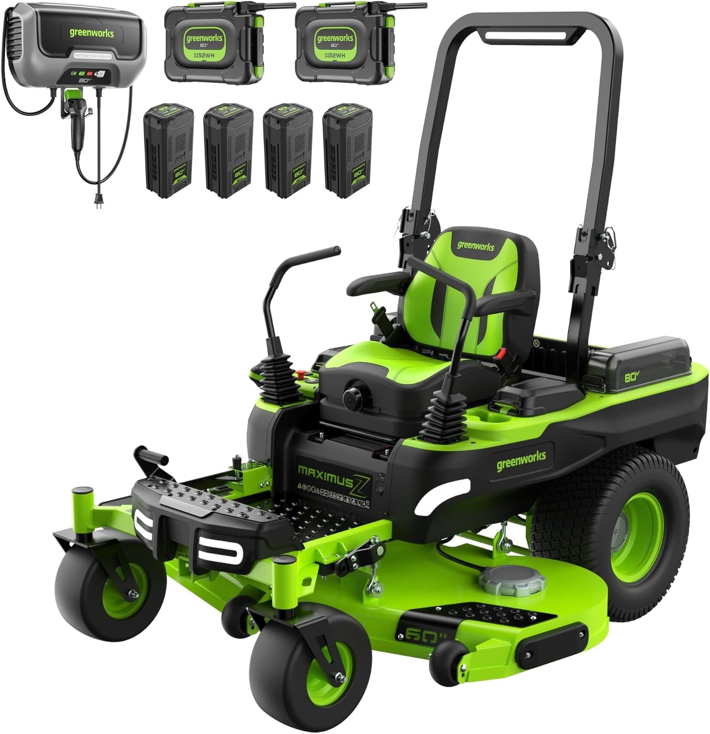 Greenworks 80V 42" CrossoverZ Zero Turn Riding Lawn Mower, (6) 6.0Ah Batteries and 600W Charger