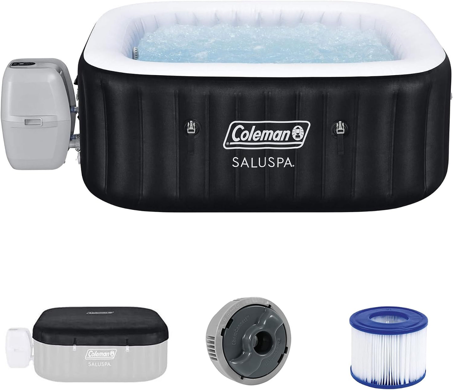 Coleman Hawaii AirJet Large Square 4 to 6 Person Inflatable Hot Tub Portable Outdoor Spa with 140 AirJets and EnergySense Cover, Grey