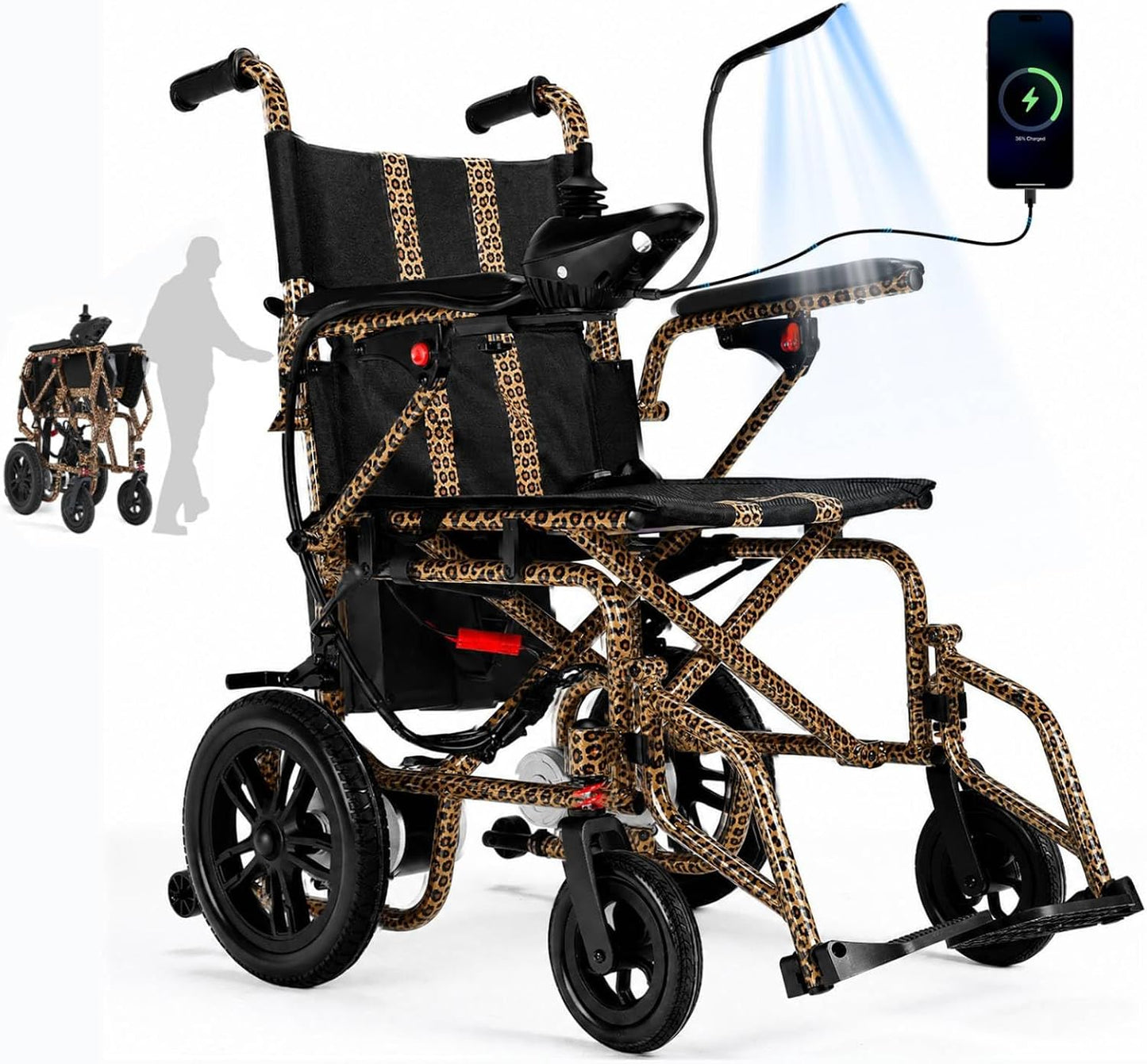 Electric Wheelchairs for Adults,Lightweight Foldable Wheelchair 15 Miles Long Travel Range, 360° Joystick Control Motorized Wheelchair, Support 286 lbs with LED Light Power Wheelchair (Purple)