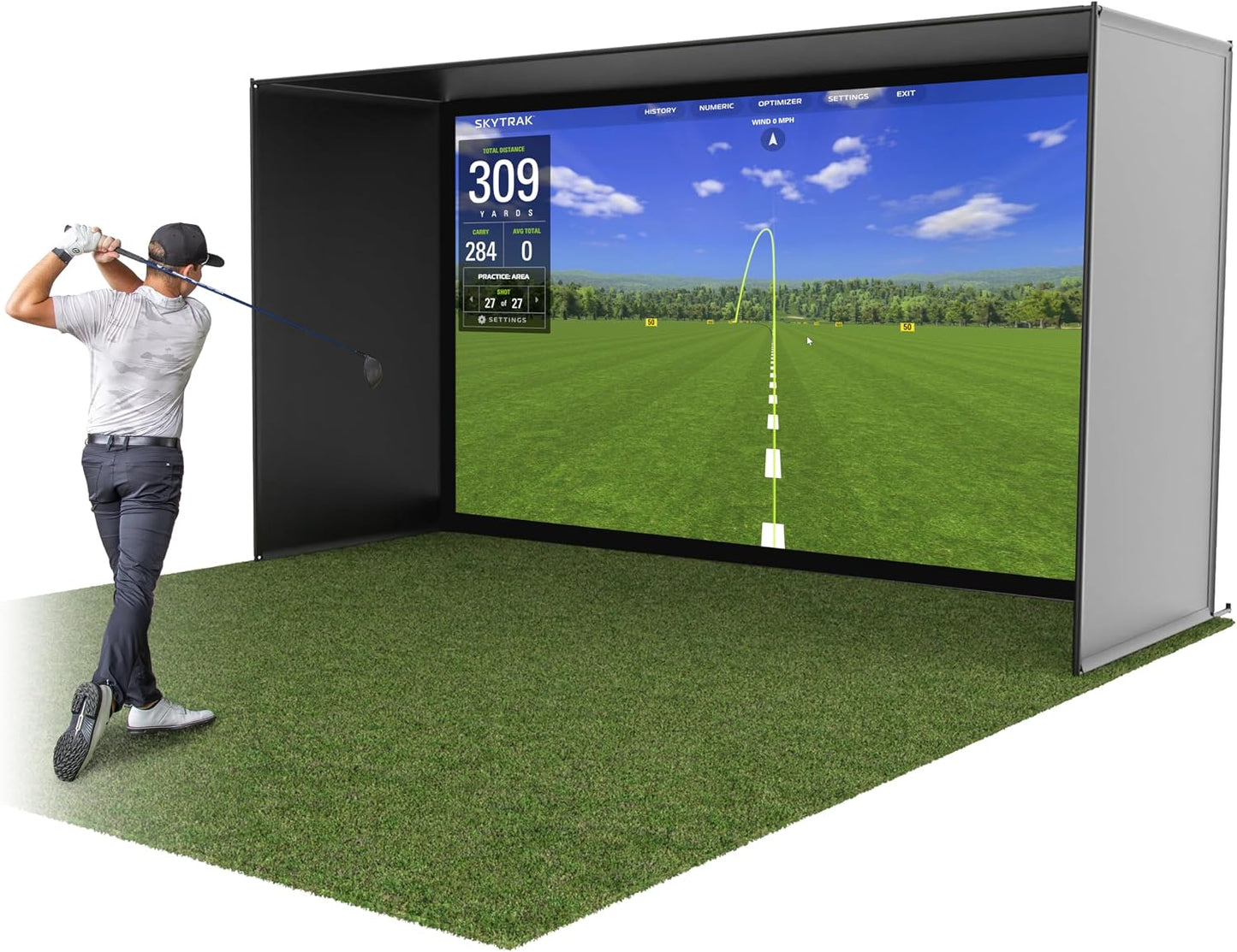 GoSports Golf Simulator Enclosure Nets - Complete Set with Frame and HD Impact Screen Kit - Indoor At Home Golf Training Equipment - Choose 10x8 ft, 12x9 ft, or 14x8 ft