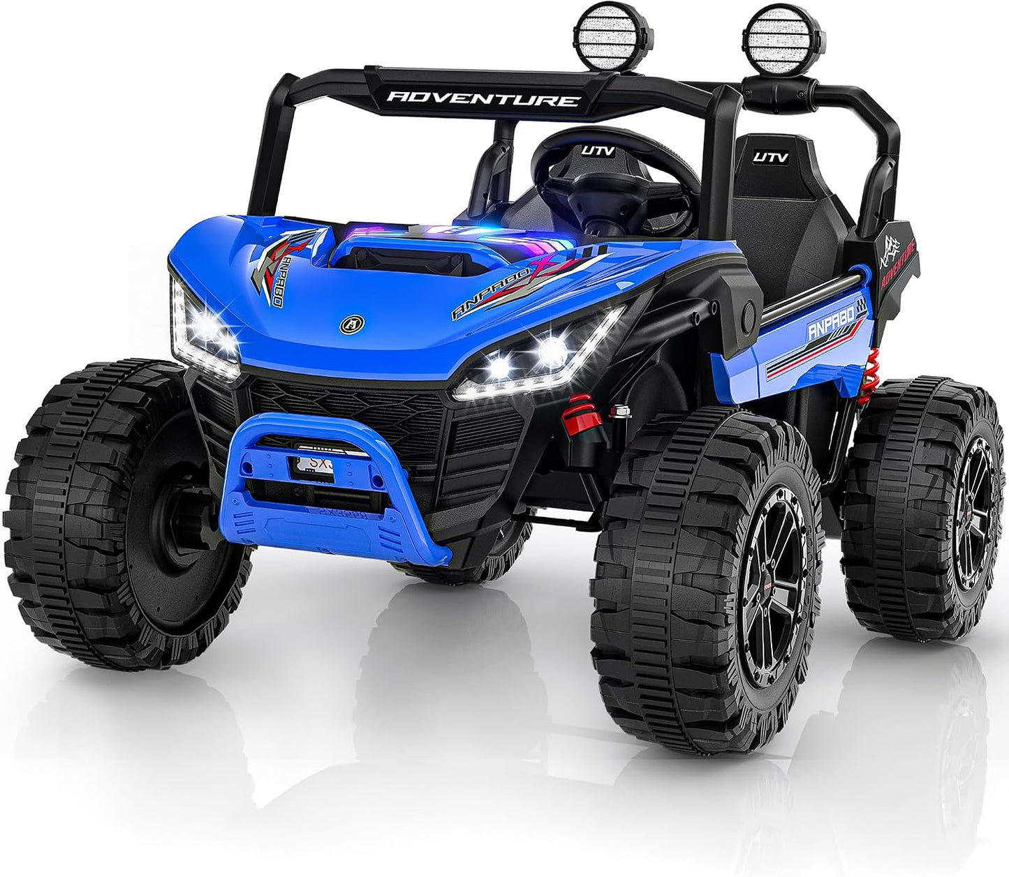 ANPABO 24V Ride On Toys for Big Kids, 2 Seater Ride on Car, 4x200W Kids Electric Car w/Remote, Rainbow Lights, Max 5.1Mph, Shock-Absorbing Springs, Storage, Bluetooth, Gifts for Aged 3-12, Black