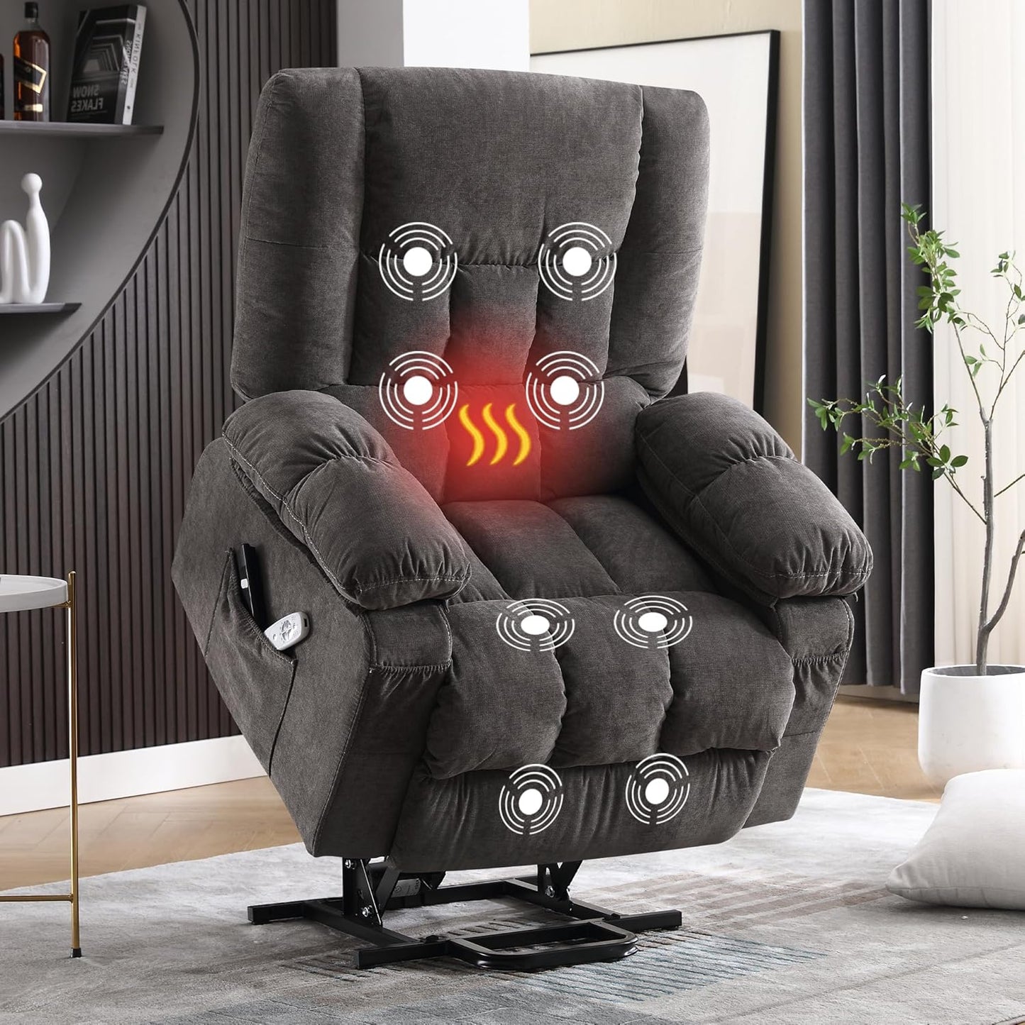 MAHOMICO Power Lift Recliner Chair for Elderly with Vibration Massage and Lumbar Heating, Electric Lift Recliner Single Sofa with Side Pocket, Two Cup Holders and USB Charge Port for Living Room