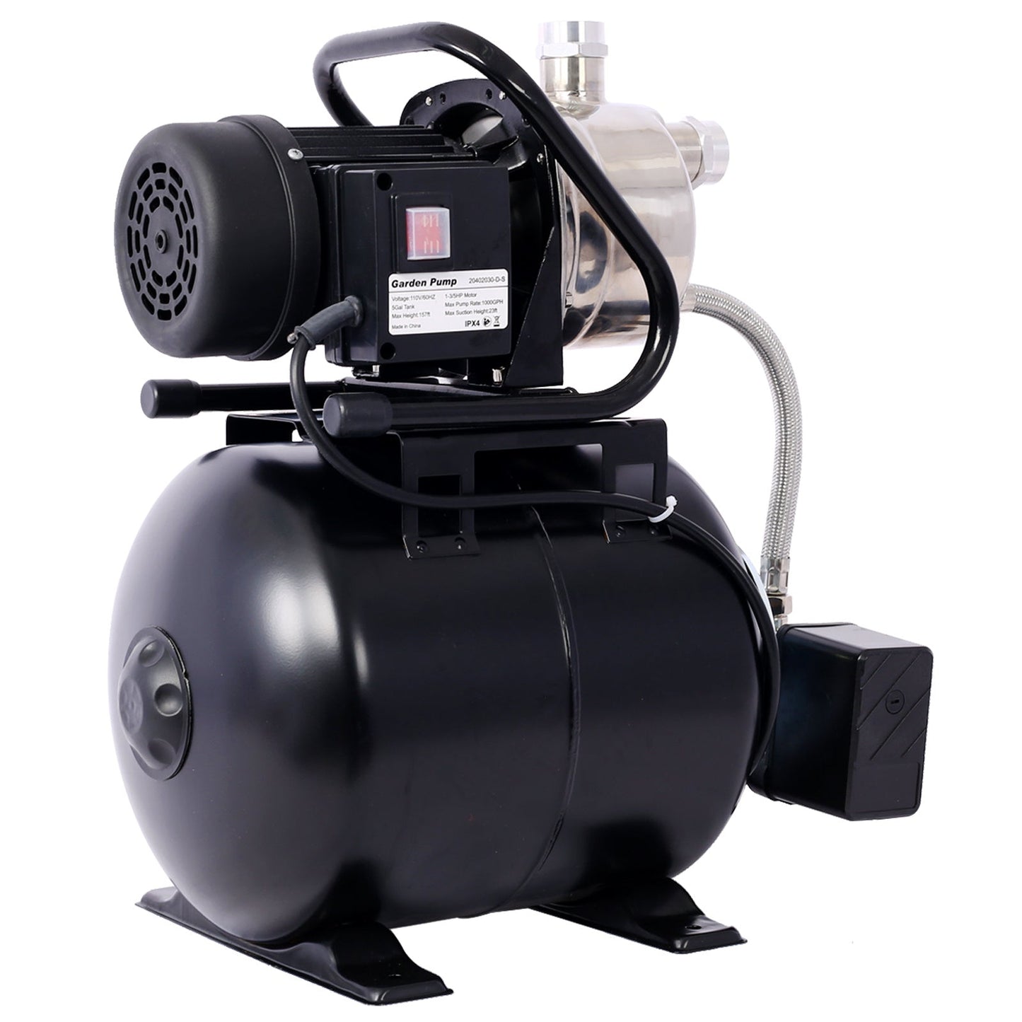 1.6HP Shallow Well Pump with 5-Gallon Pressure Tank – Automatic Water Booster, Garden &amp; Irrigation Pump