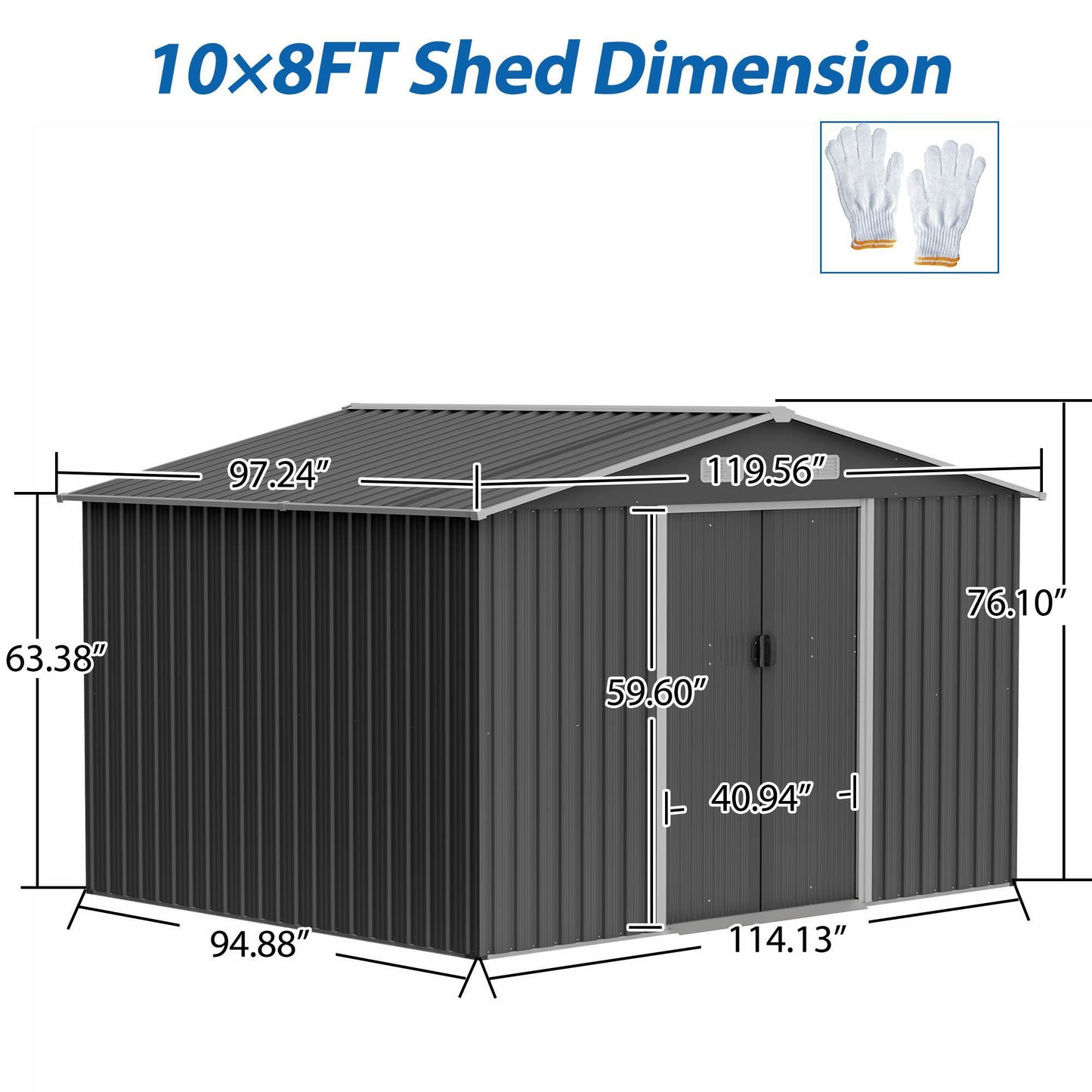 10X8 FT Outdoor Storage Shed, Metal Foundation &amp; Lockable Doors, Tool Shed For Garden, Patio, Backyard, Lawn, Grey