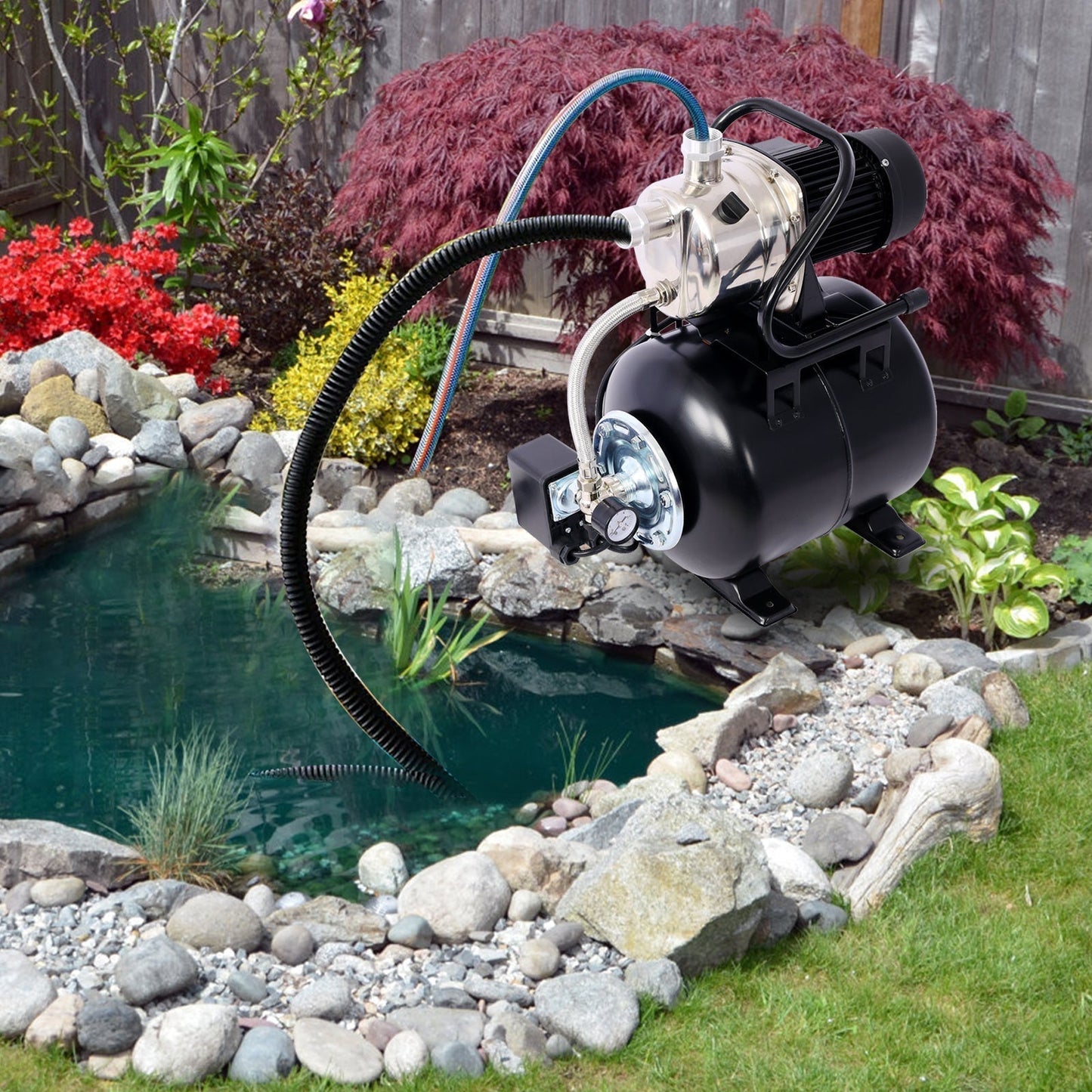 1.6HP Shallow Well Pump with 5-Gallon Pressure Tank – Automatic Water Booster, Garden &amp; Irrigation Pump
