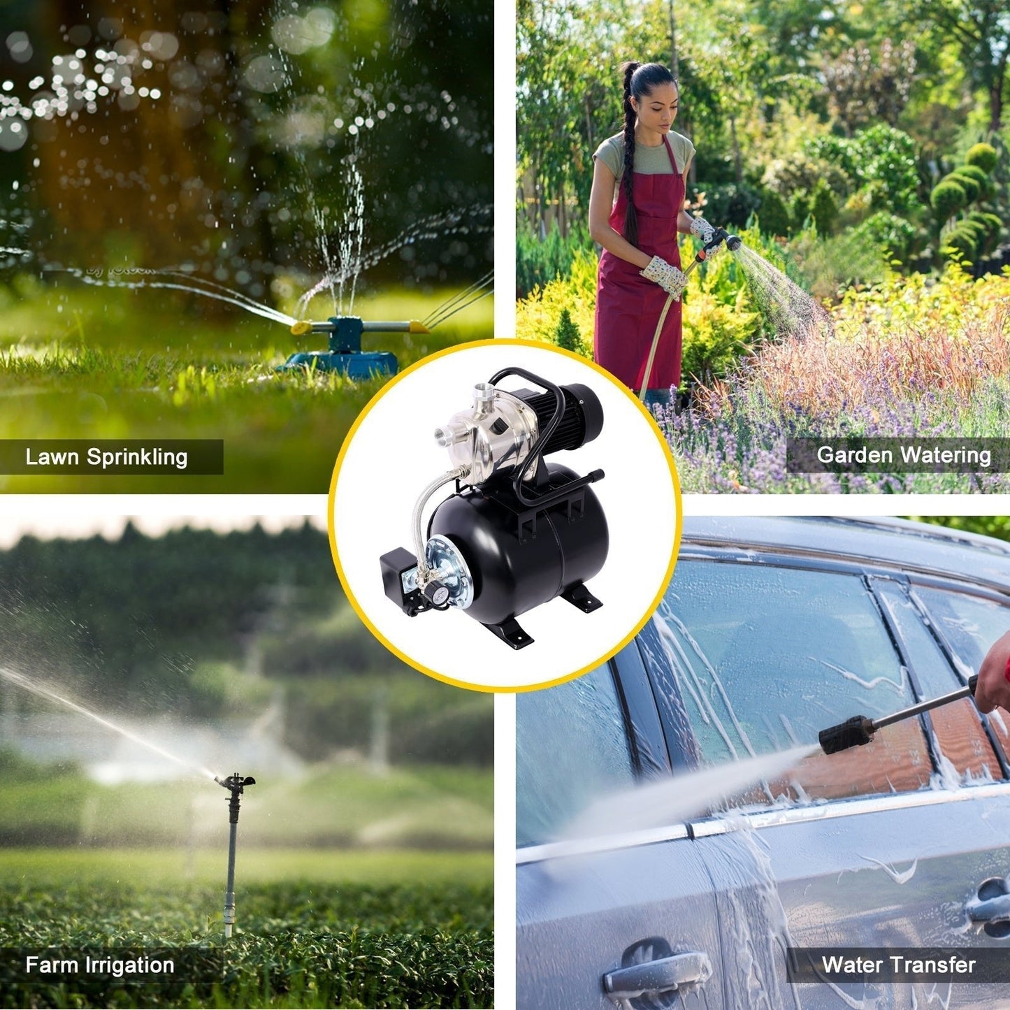 1.6HP Shallow Well Pump with 5-Gallon Pressure Tank – Automatic Water Booster, Garden &amp; Irrigation Pump