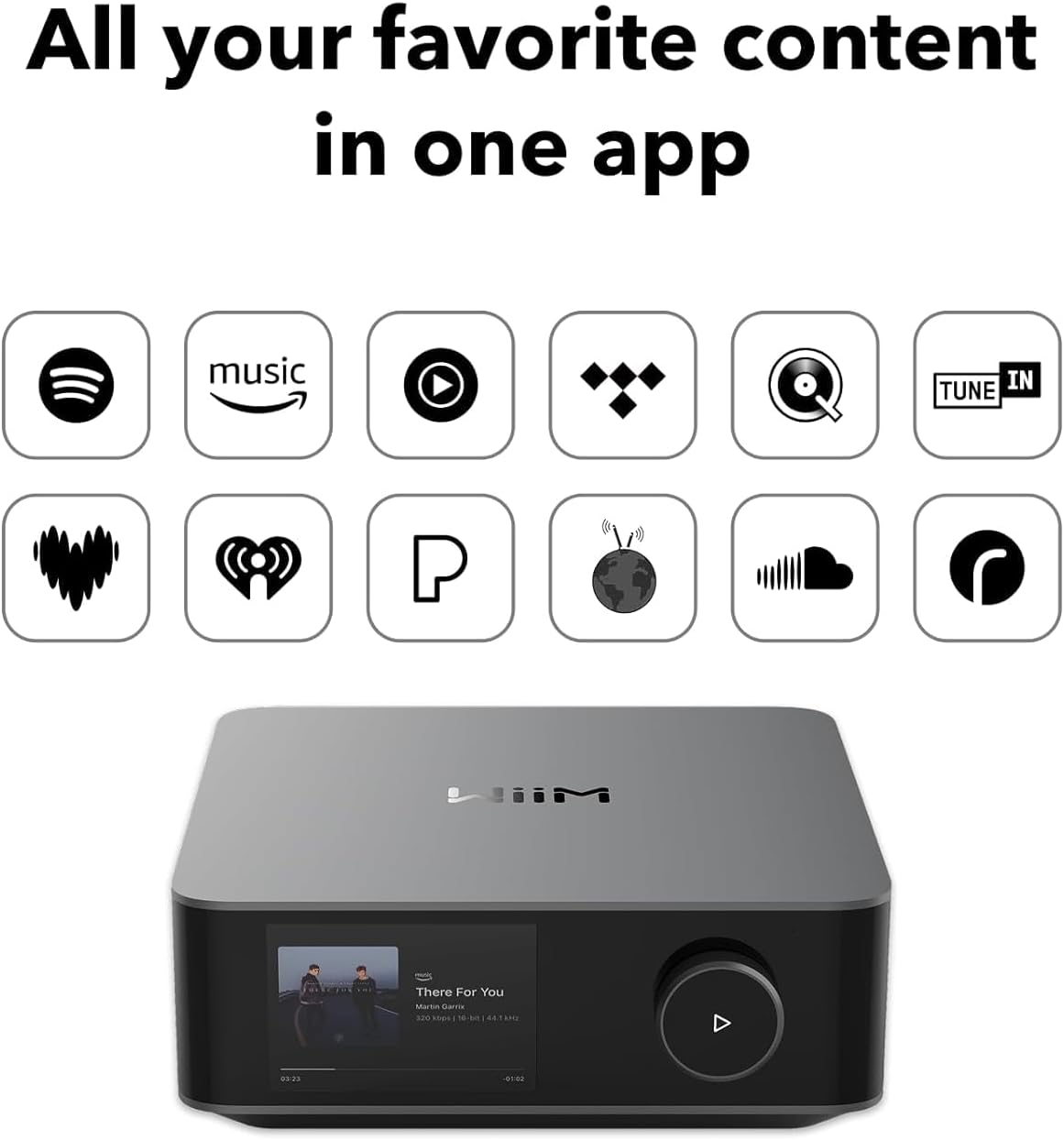 WiiM Amp Ultra with Voice Remote 2 | 100W Streaming Amplifier with Premium ESS ES9039Q2M DAC & Dual TI TPA3255 Amps | Built-in RoomFit EQ & Touchscreen | HDMI ARC, Optical, RCA Inputs | Space Gray