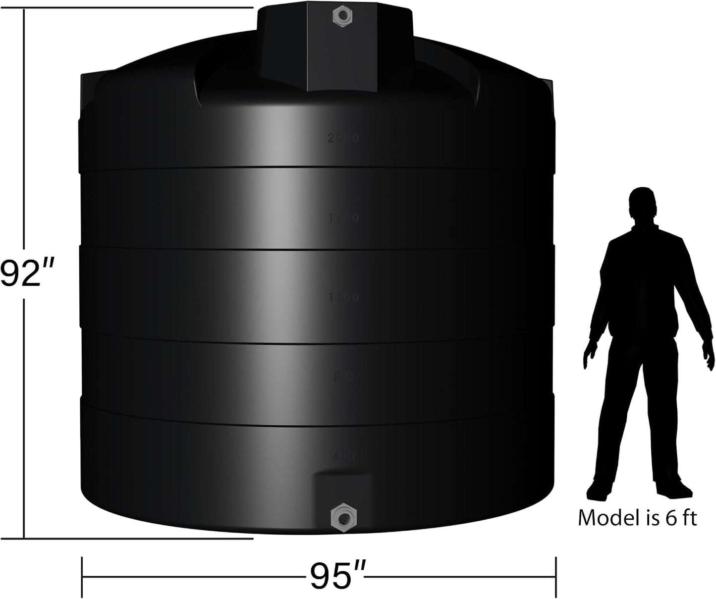 2500 Gallon Vertical Water Storage Tank, Plastic Water Tank for Collection, Holding, and Storage, UV-Resistant, for Rainwater Harvesting, Agricultural, RV, Emergency, and General Use