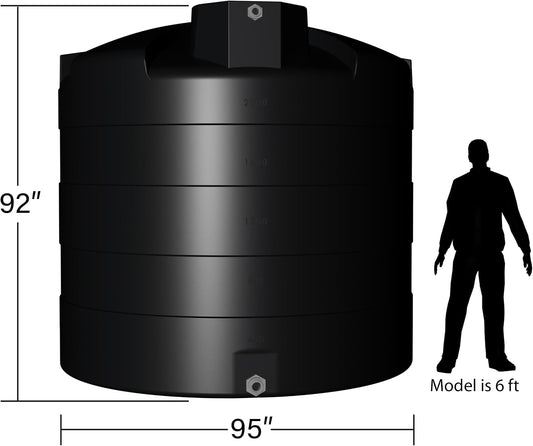 2500 Gallon Vertical Water Storage Tank, Plastic Water Tank for Collection, Holding, and Storage, UV-Resistant, for Rainwater Harvesting, Agricultural, RV, Emergency, and General Use
