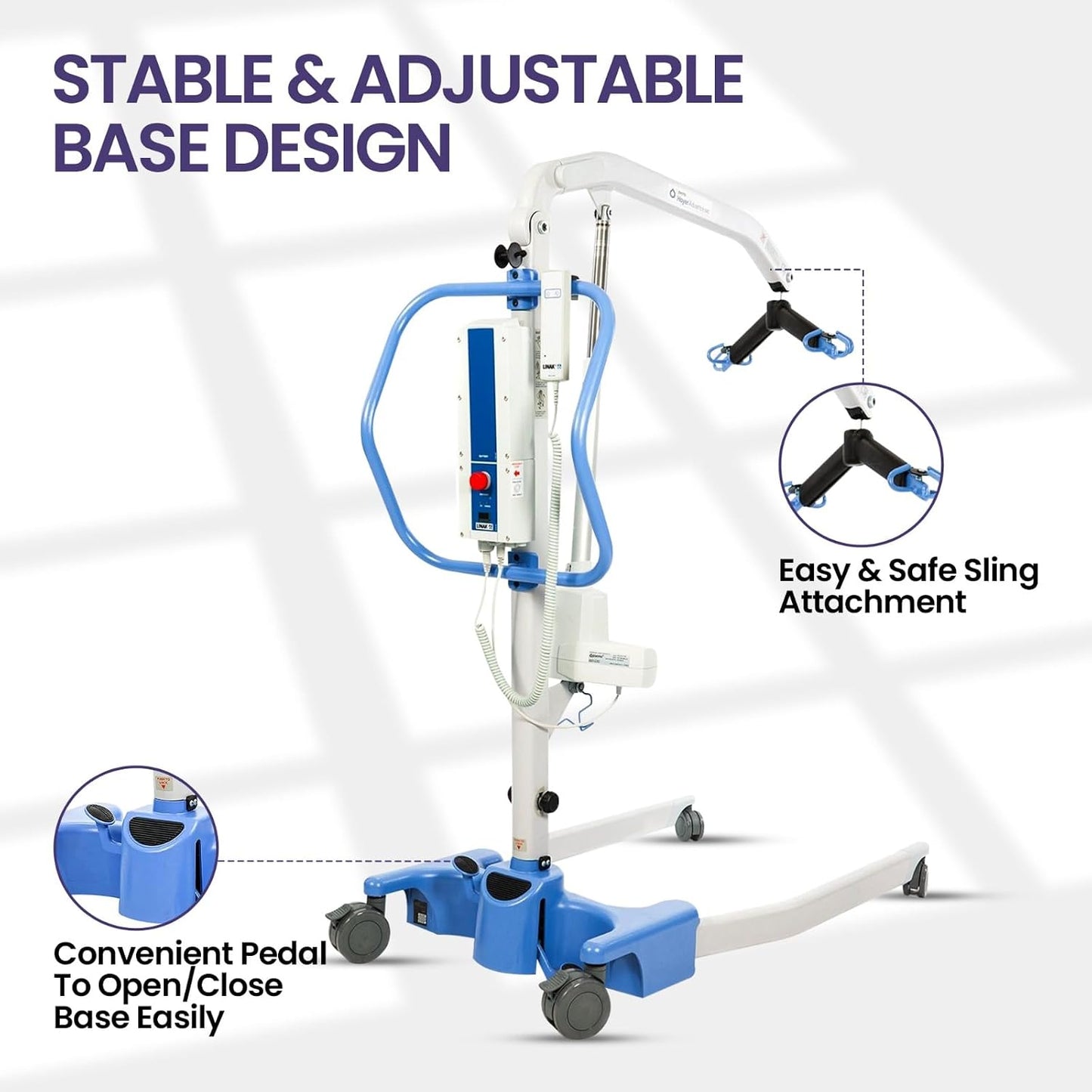 Joerns Hoyer Advance Electric Portable Patient Lift - Foldable Lightweight 70 lbs, 340 lb Capacity, Battery Powered for Home Care, Nursing & Professional Use- E340