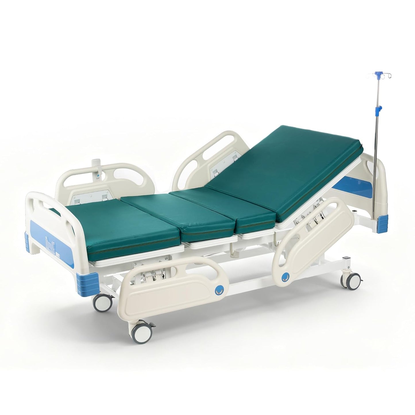 Real Relax Premium 3 Function Full Electric Hospital Bed (with Mattress & IV Pole), Premium Medical Hospital Beds, with Locking Casters, Motor, 530LBS Loading, Includes Sheets (2X)