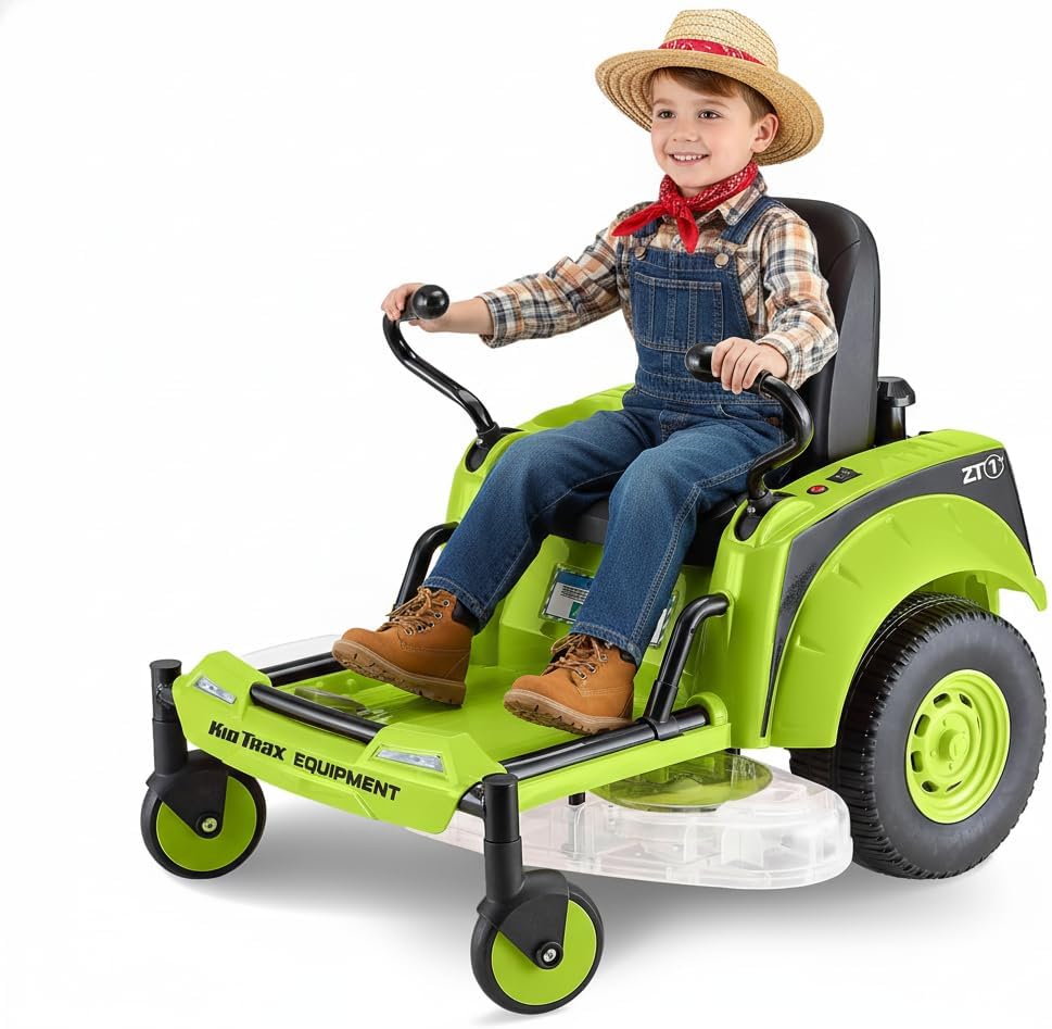 Kid Trax 12V Zero Turn Lawn Mower Tractor Toy - Riding Lawn Mower, Outdoor Toys, Kids Electric Car, Ride On Tractor, Dual Handle, Twist and Turn, Speed to 3MPH, Max Weight of 77lbs, Age 3-7, Yellow
