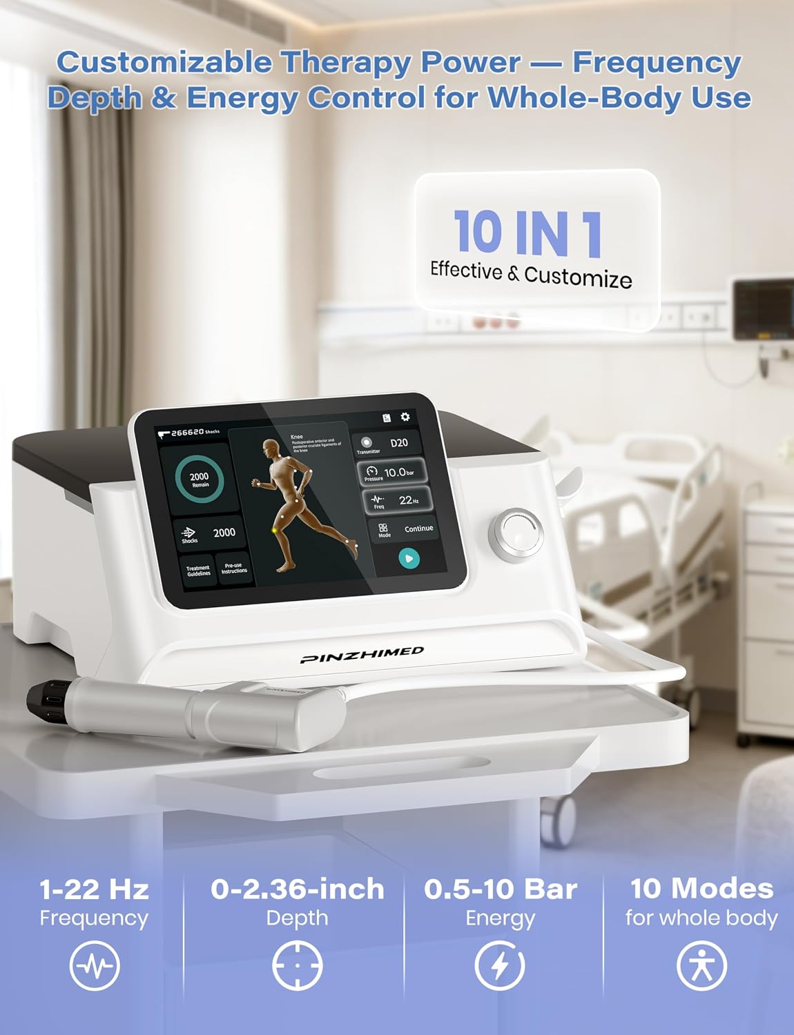 2026 Upgraded Shockwave Therapy Machine, Non-Invasive Extracorporeal ESWT Shockwave Therapy with 8 Heads for Pain Relief, Muscle, Joint & Tissue Regeneration, 10 bar & 10 Modes for Home & Institution