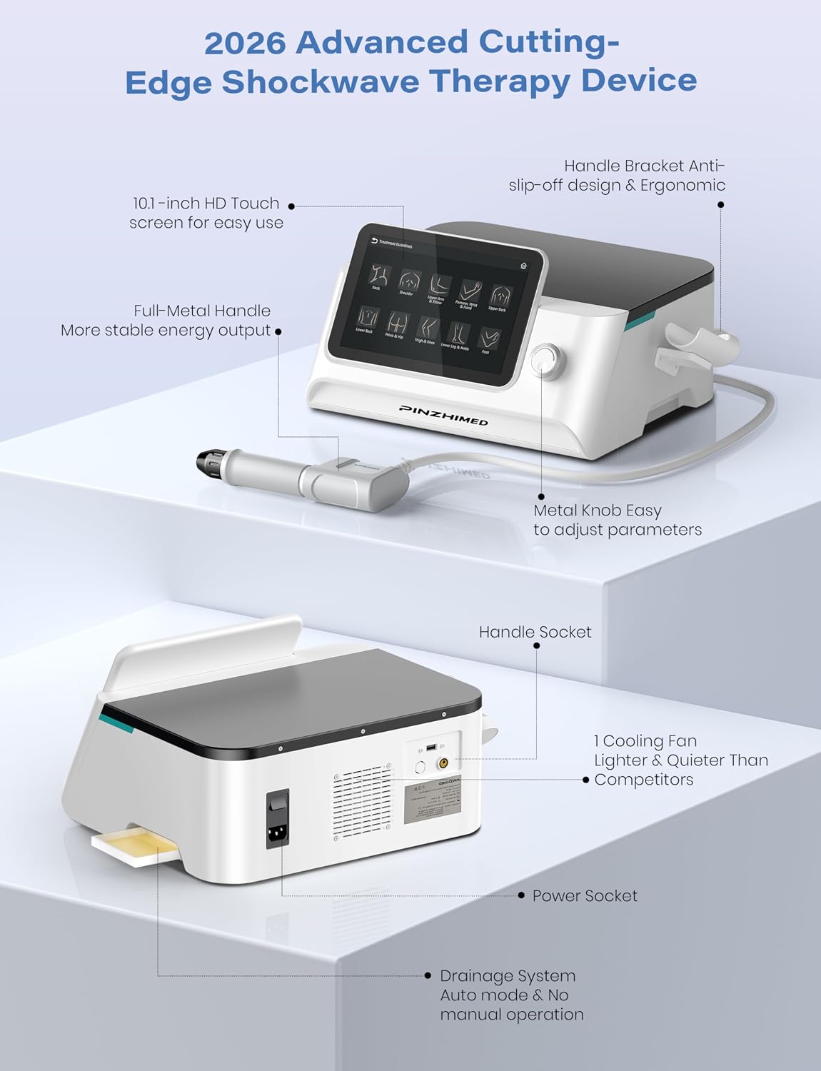 2026 Upgraded Shockwave Therapy Machine, Non-Invasive Extracorporeal ESWT Shockwave Therapy with 8 Heads for Pain Relief, Muscle, Joint & Tissue Regeneration, 10 bar & 10 Modes for Home & Institution