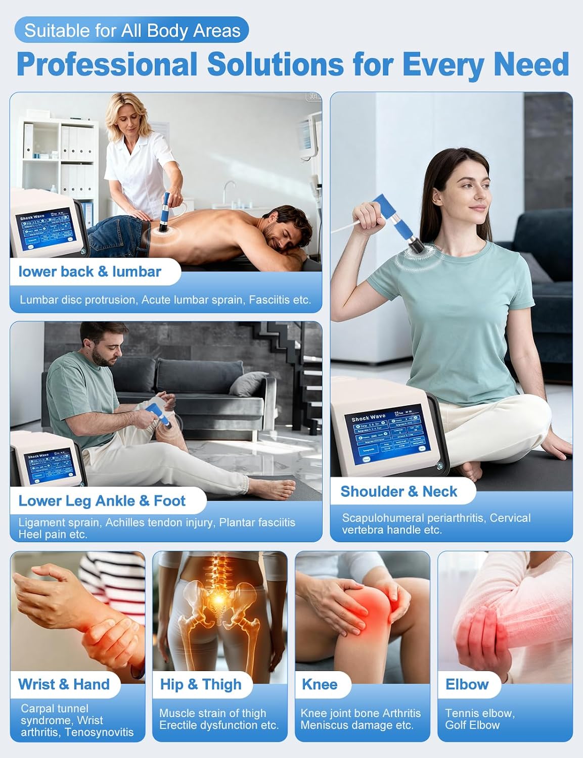Shockwave Therapy Machine Extracorporeal Shock Wave Therapy Machine Pain Relief for Muscles and Joints, Painless, Non-Invasive No Side Effects, Ideal for Rehab & Gym Home Use