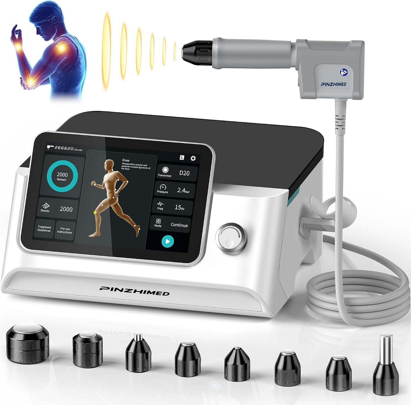2026 Upgraded Shockwave Therapy Machine, Non-Invasive Extracorporeal ESWT Shockwave Therapy with 8 Heads for Pain Relief, Muscle, Joint & Tissue Regeneration, 10 bar & 10 Modes for Home & Institution