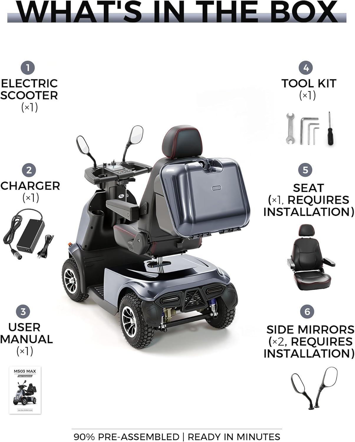 Ecomobi All-Terrain Heavy Duty Mobility Scooter for Seniors & Adults, 1000W Powerful Motor, 550 lbs Weight Capacity, 32 Mile Extended Range, 9 MPH, 13” Pneumatic Tires, Full Suspension, FDA Cleared