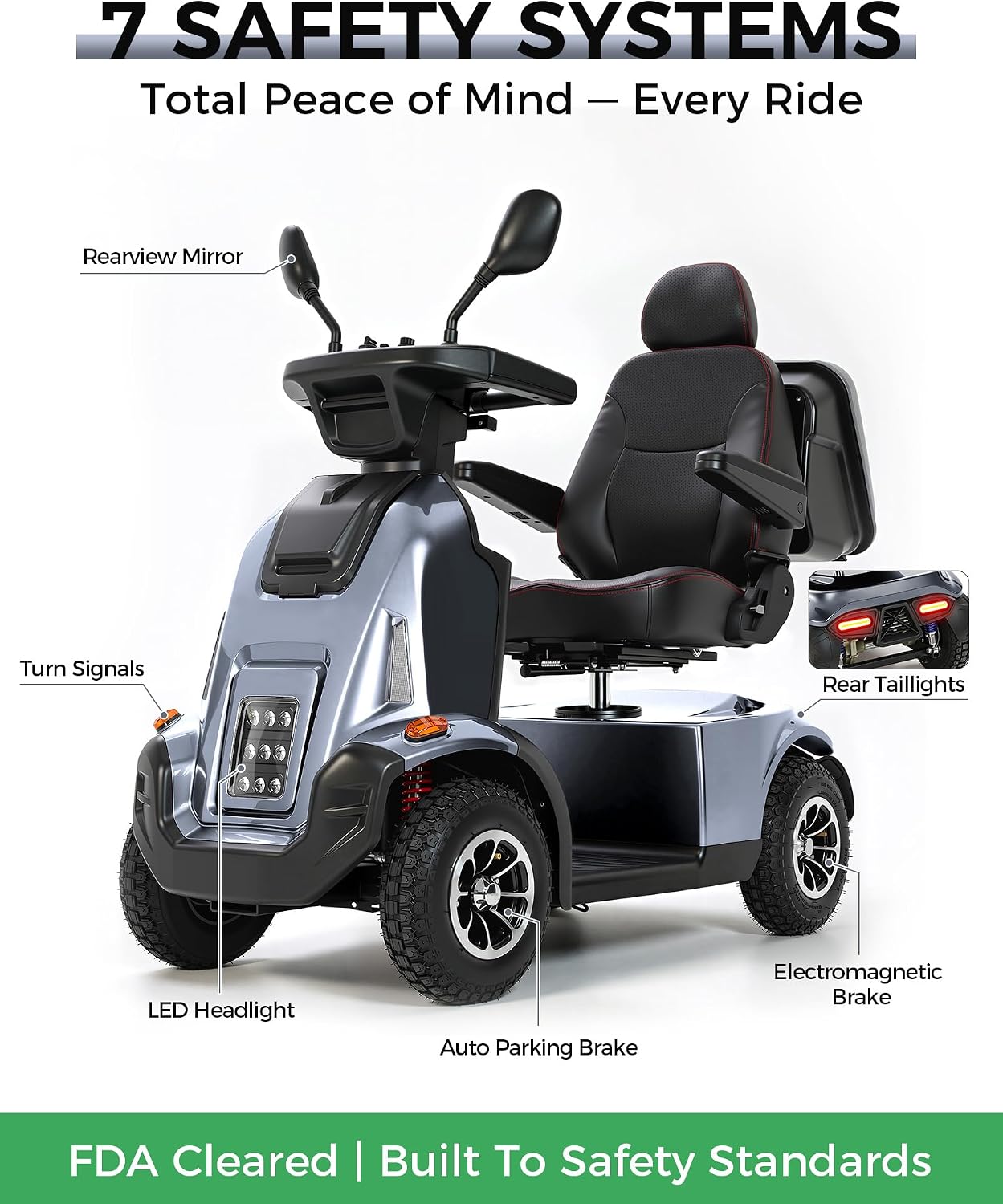 Ecomobi All-Terrain Heavy Duty Mobility Scooter for Seniors & Adults, 1000W Powerful Motor, 550 lbs Weight Capacity, 32 Mile Extended Range, 9 MPH, 13” Pneumatic Tires, Full Suspension, FDA Cleared