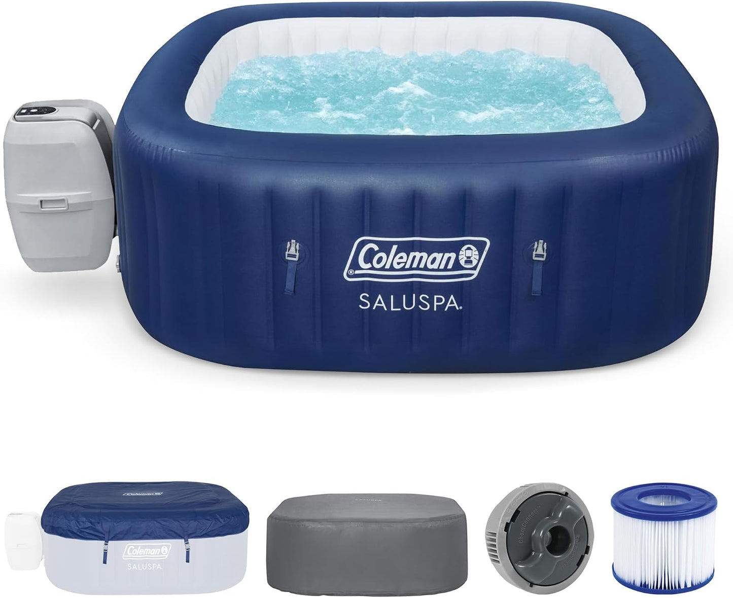 Coleman Hawaii AirJet Large Square 4 to 6 Person Inflatable Hot Tub Portable Outdoor Spa with 140 AirJets and EnergySense Cover, Grey
