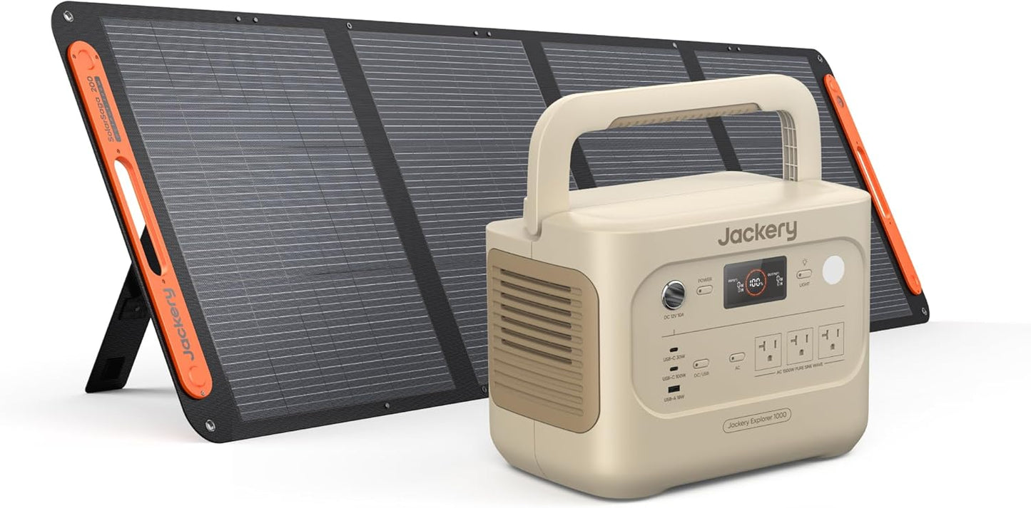 Jackery Explorer 1000 v2 Portable Power Station,1070Wh LiFePO4 Battery,1500W AC/100W USB-C Output, 1 Hr Fast Charge, Solar Generator for Camping,Emergency, RV, Off-Grid Living(Solar Panel Optional)
