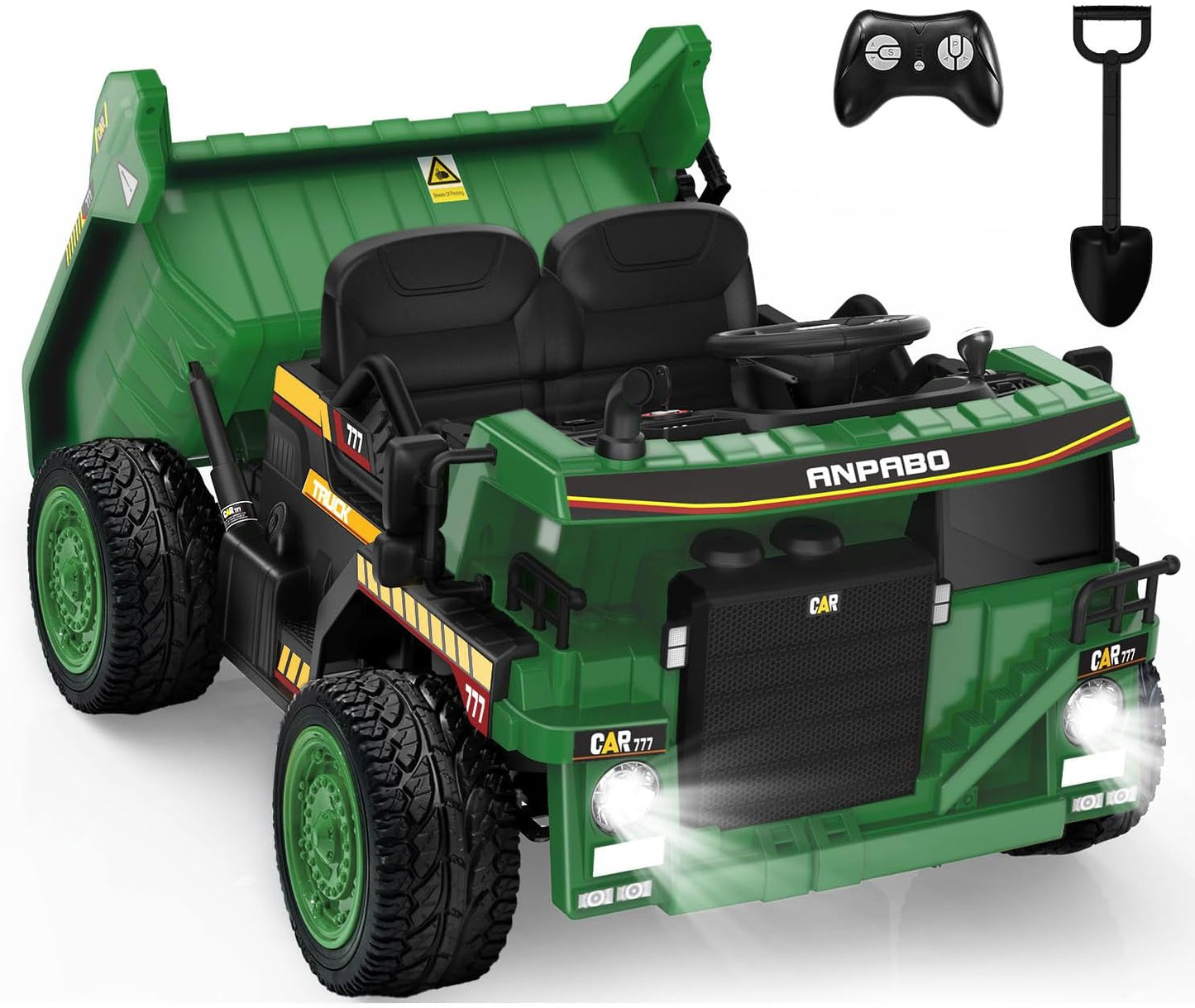 ANPABO 24V Ride On Dump Truck, 2 Seater Kids Car w/Remote Control, Dump Bed Electric, Extra Shovel, Durable EVA Tires, Bluetooth, Powerful 24V Motors, Ride on Toys for Boys & Girls-Yellow
