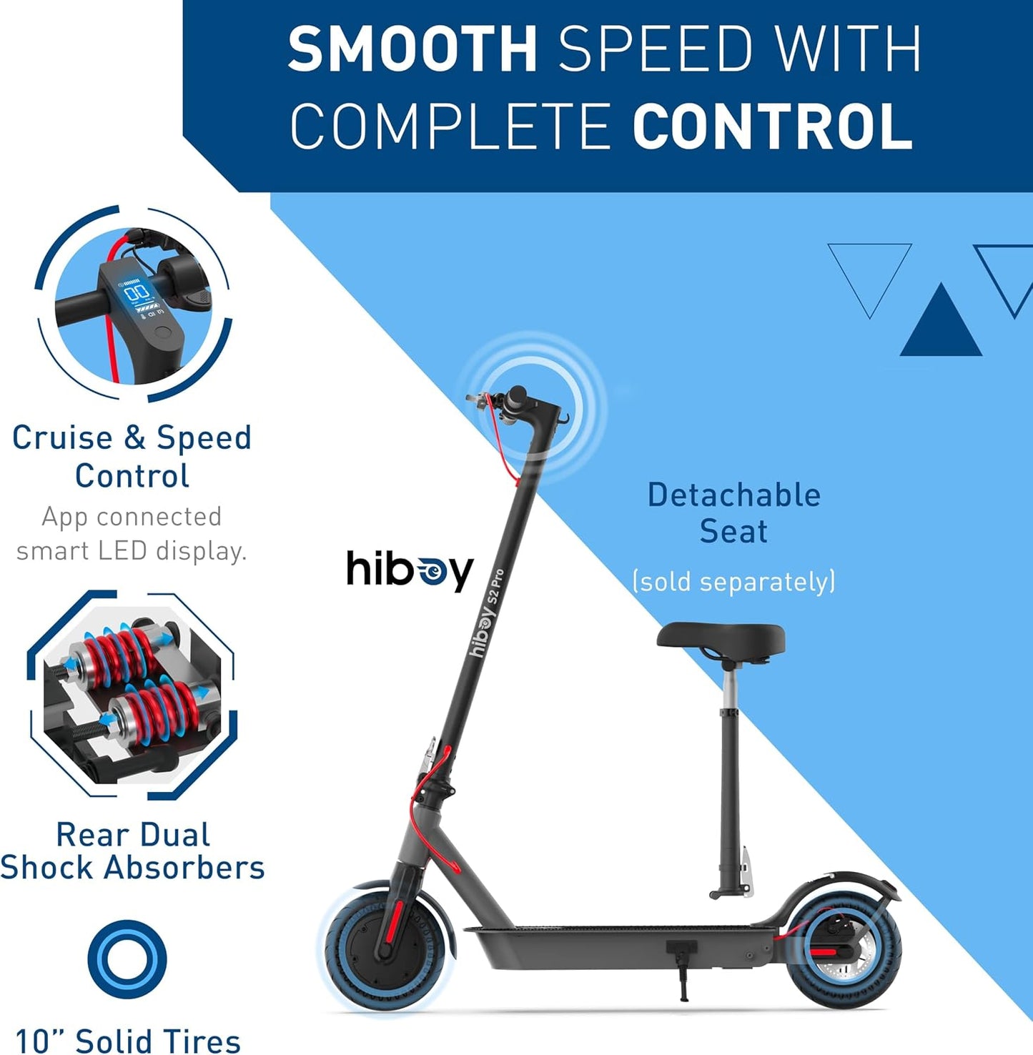 Hiboy S2 Pro Electric Scooter, 500W Motor, 10" Solid Tires, 25 Miles Range, 19 Mph Folding Commuter Electric Scooter for Adults
