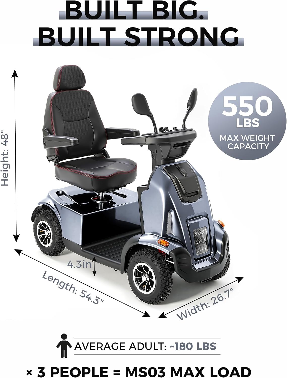 Ecomobi All-Terrain Heavy Duty Mobility Scooter for Seniors & Adults, 1000W Powerful Motor, 550 lbs Weight Capacity, 32 Mile Extended Range, 9 MPH, 13” Pneumatic Tires, Full Suspension, FDA Cleared