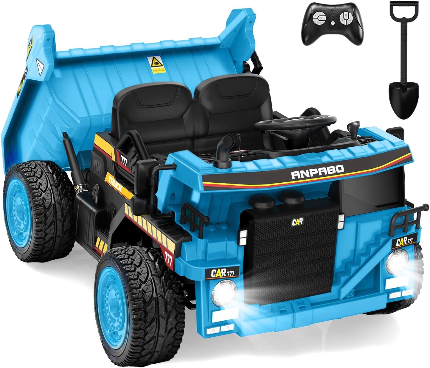 ANPABO 24V Ride On Dump Truck, 2 Seater Kids Car w/Remote Control, Dump Bed Electric, Extra Shovel, Durable EVA Tires, Bluetooth, Powerful 24V Motors, Ride on Toys for Boys & Girls-Yellow