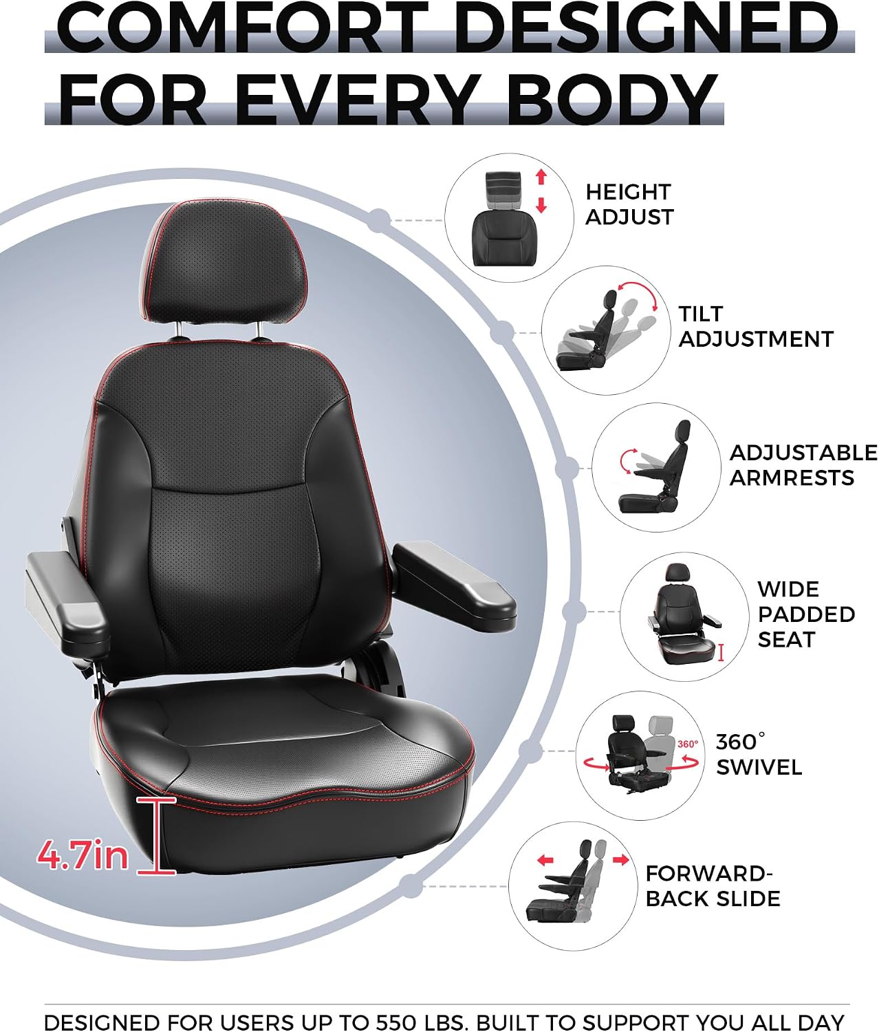 Ecomobi All-Terrain Heavy Duty Mobility Scooter for Seniors & Adults, 1000W Powerful Motor, 550 lbs Weight Capacity, 32 Mile Extended Range, 9 MPH, 13” Pneumatic Tires, Full Suspension, FDA Cleared