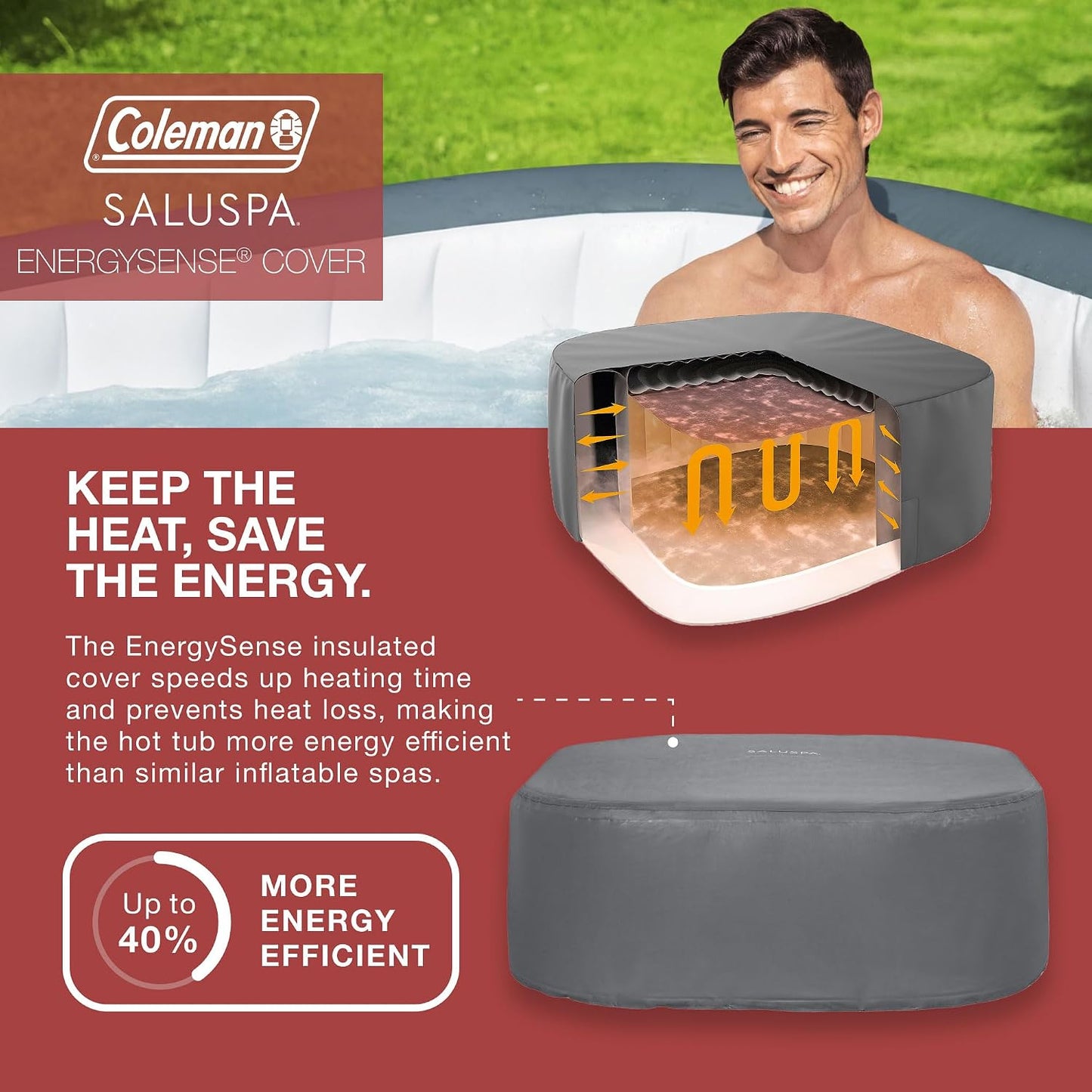 Coleman Hawaii AirJet Large Square 4 to 6 Person Inflatable Hot Tub Portable Outdoor Spa with 140 AirJets and EnergySense Cover, Grey