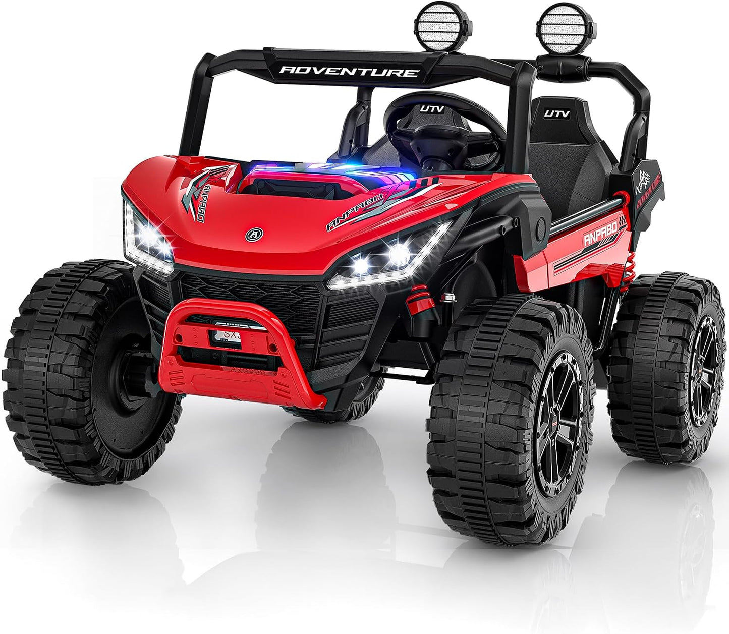 ANPABO 24V Ride On Toys for Big Kids, 2 Seater Ride on Car, 4x200W Kids Electric Car w/Remote, Rainbow Lights, Max 5.1Mph, Shock-Absorbing Springs, Storage, Bluetooth, Gifts for Aged 3-12, Black