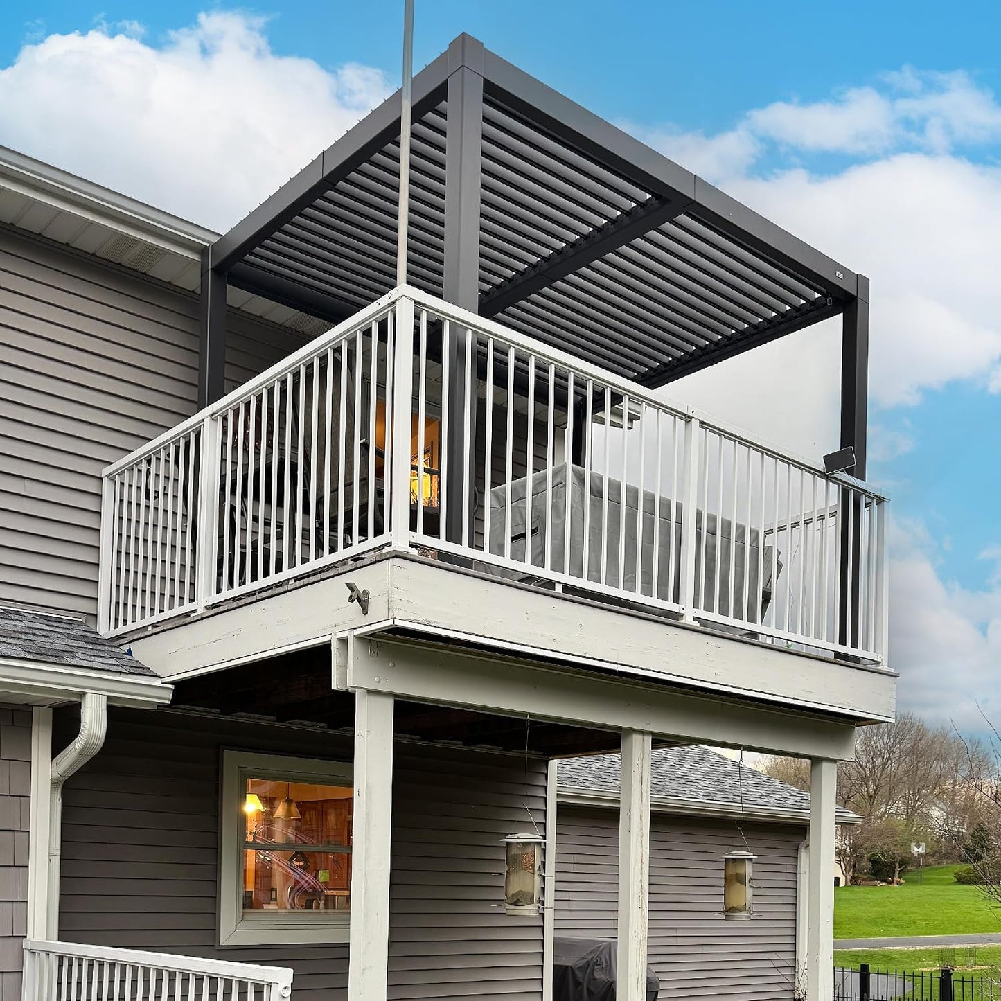 PURPLE LEAF Louvered Pergola 11.5' x 15' Aluminum Outdoor Pergola with Adjustable Louvers Roof and Integrated Drainage System 70 Mph High Wind Resistant Shade Pergolas for Patio Deck Garden Yard
