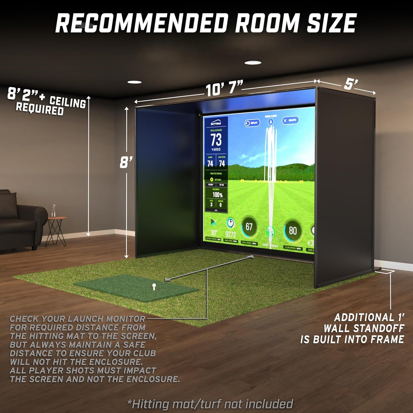 GoSports Golf Simulator Enclosure Nets - Complete Set with Frame and HD Impact Screen Kit - Indoor At Home Golf Training Equipment - Choose 10x8 ft, 12x9 ft, or 14x8 ft