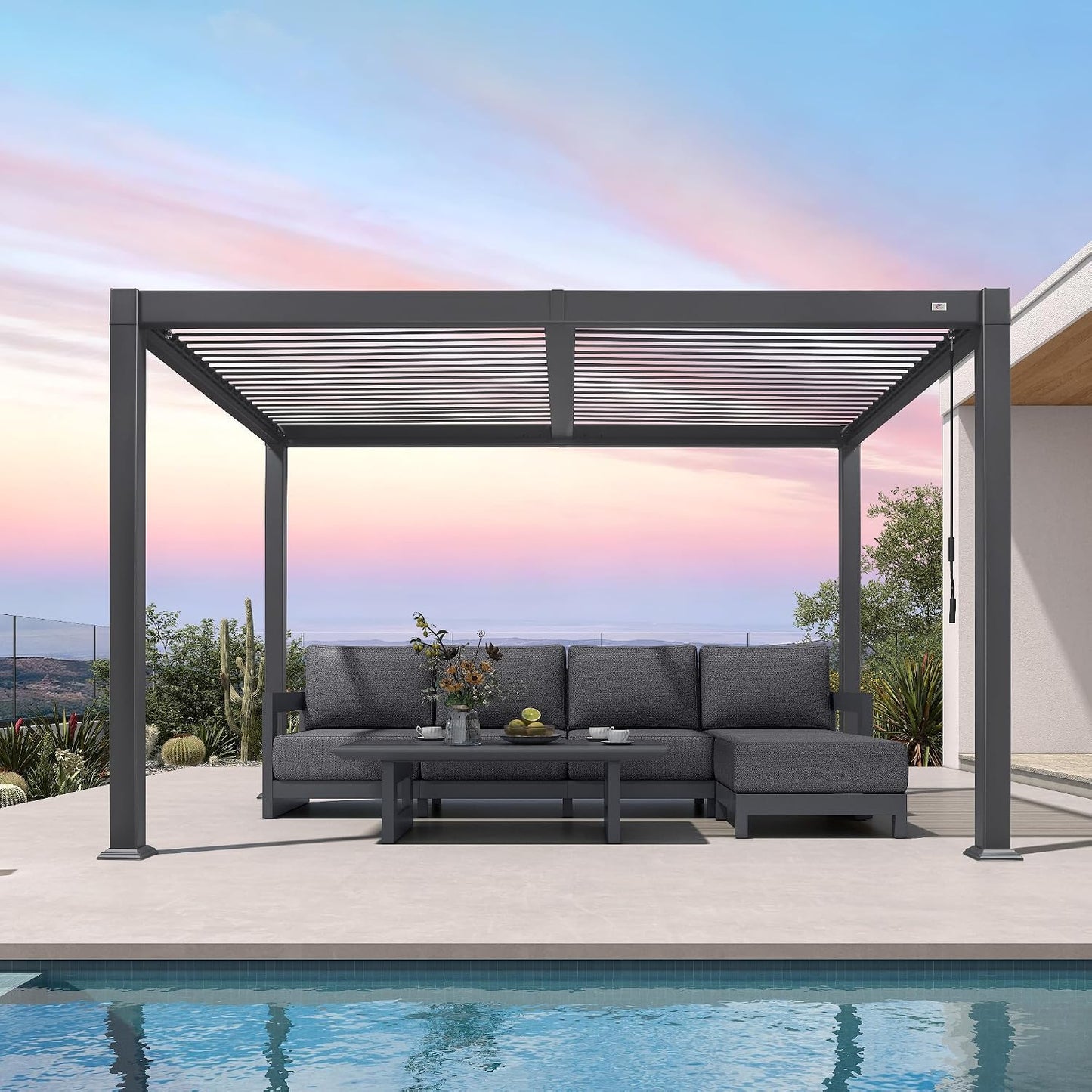 PURPLE LEAF Louvered Pergola 11.5' x 15' Aluminum Outdoor Pergola with Adjustable Louvers Roof and Integrated Drainage System 70 Mph High Wind Resistant Shade Pergolas for Patio Deck Garden Yard