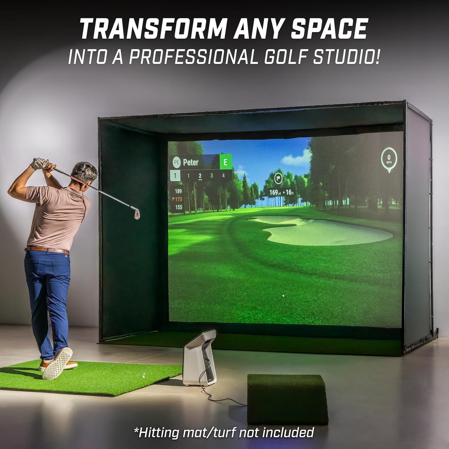 GoSports Golf Simulator Enclosure Nets - Complete Set with Frame and HD Impact Screen Kit - Indoor At Home Golf Training Equipment - Choose 10x8 ft, 12x9 ft, or 14x8 ft