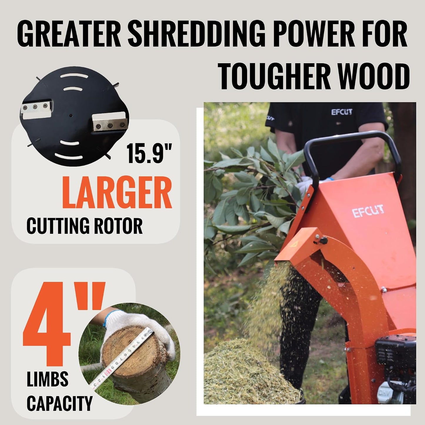 C40 Wood Chipper 4" inch Max Diameter Capacity 9 HP 274cc Gas Powered Engine Heavy Duty Shredder Mulcher