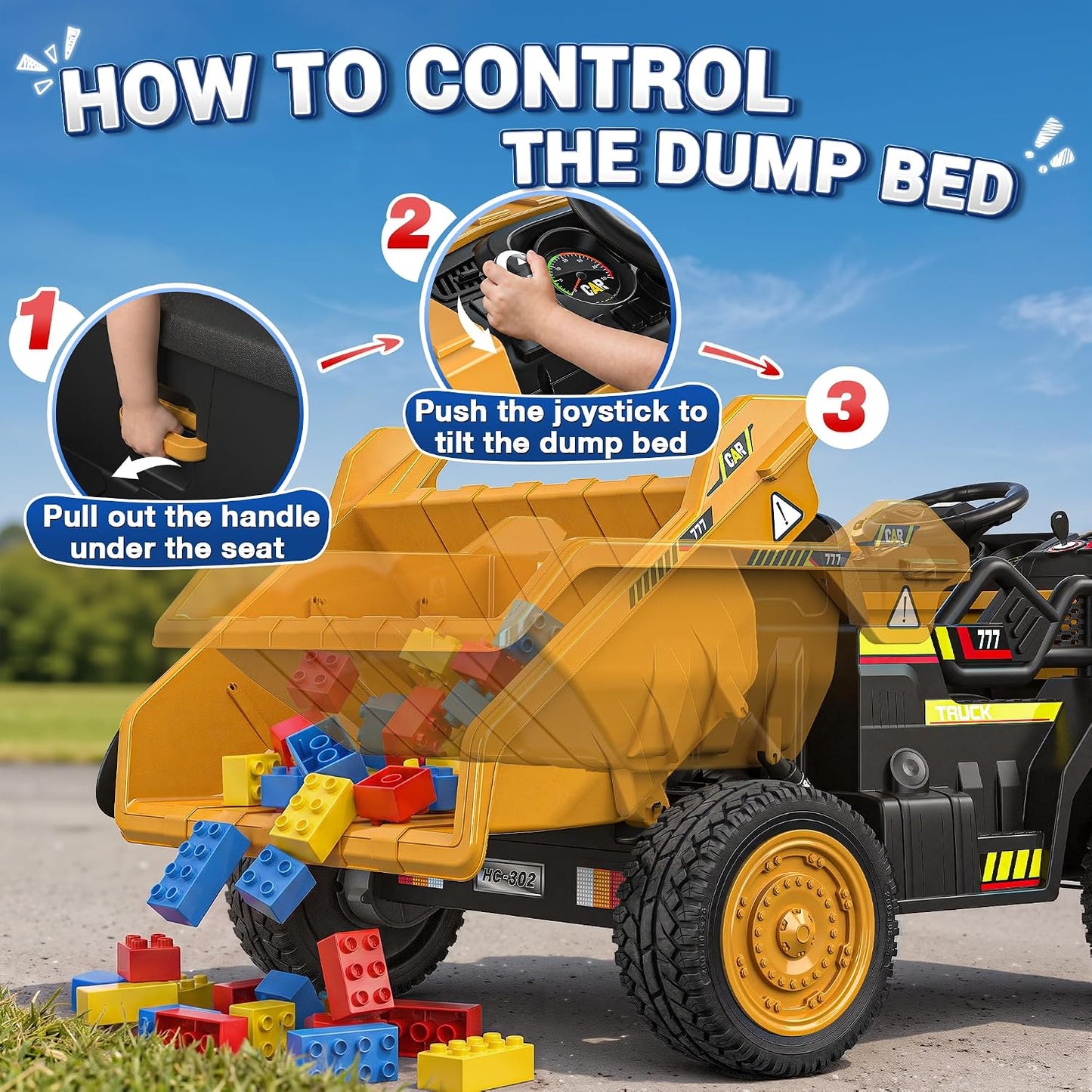 ANPABO 24V Ride On Dump Truck, 2 Seater Kids Car w/Remote Control, Dump Bed Electric, Extra Shovel, Durable EVA Tires, Bluetooth, Powerful 24V Motors, Ride on Toys for Boys & Girls-Yellow