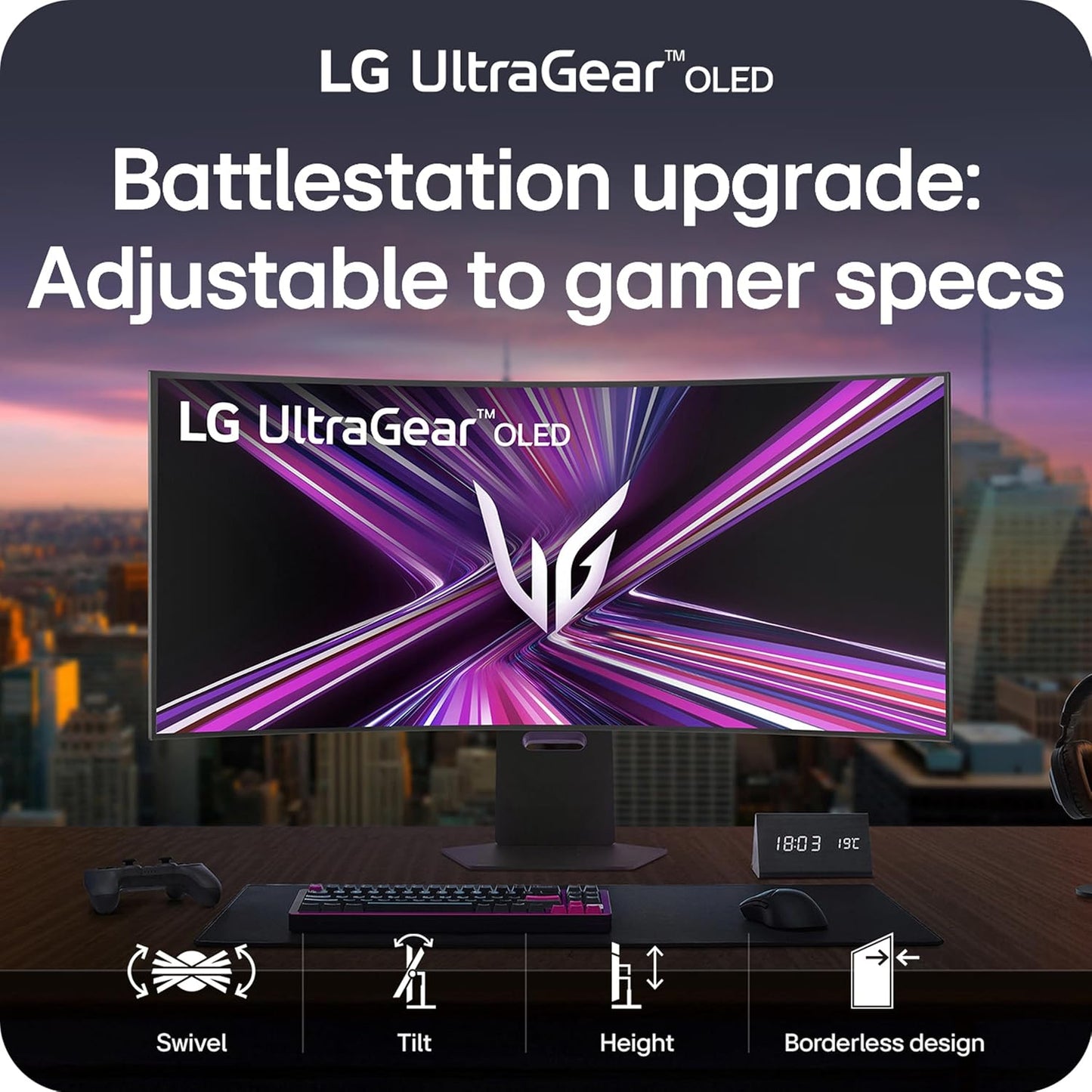 LG 45GX950A-B 45-inch Ultragear 5K2K WUHD (5120 x 2160) OLED Curved Gaming Monitor, Dual-Mode, 165Hz, 0.03ms, NVIDIA G-Sync, AMD FreeSync Premium Pro, HDR True Black 400, USB Type-C 90W, DP2.1