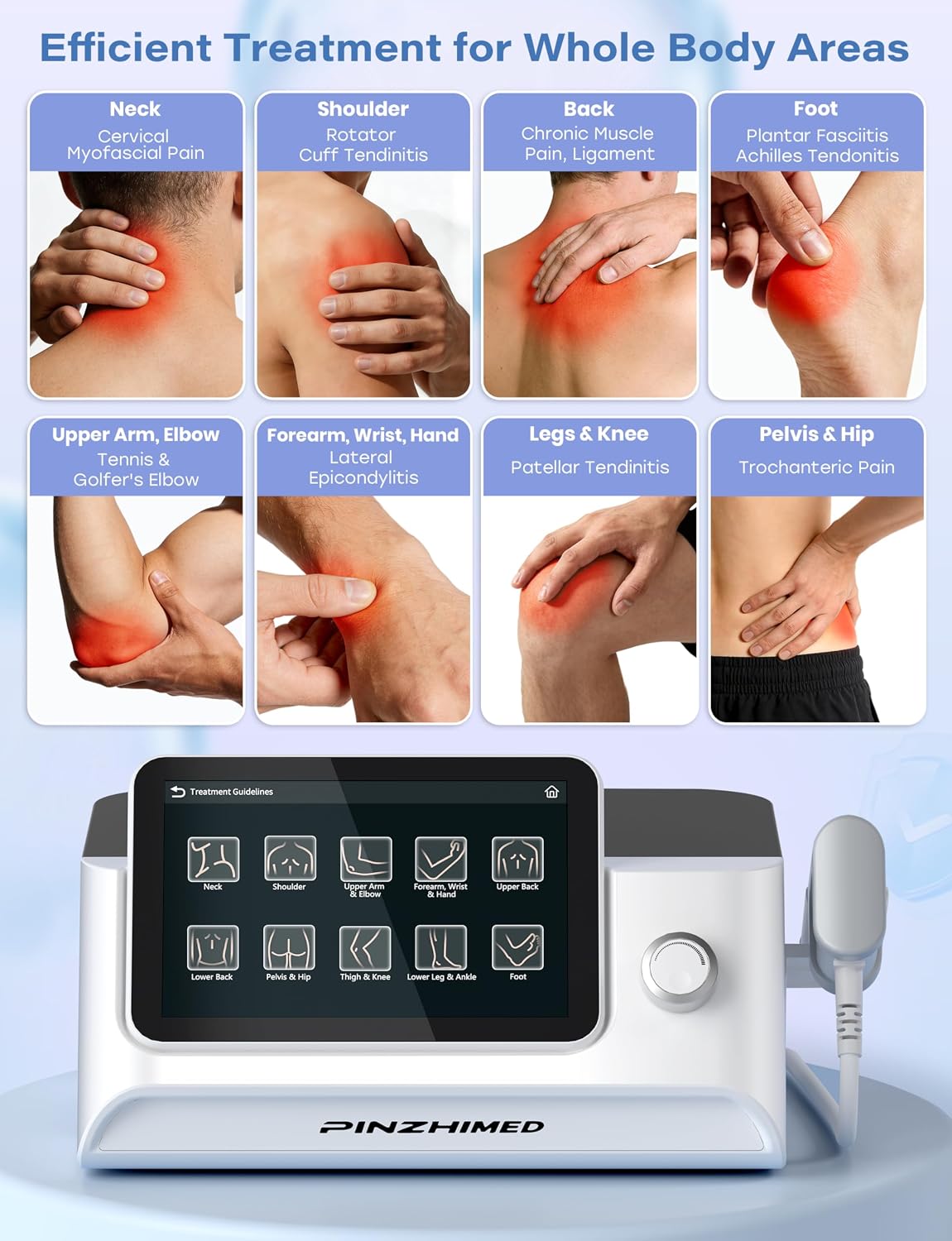 2026 Upgraded Shockwave Therapy Machine, Non-Invasive Extracorporeal ESWT Shockwave Therapy with 8 Heads for Pain Relief, Muscle, Joint & Tissue Regeneration, 10 bar & 10 Modes for Home & Institution