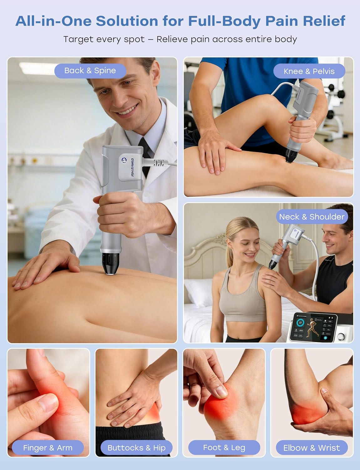 2026 Upgraded Shockwave Therapy Machine, Non-Invasive Extracorporeal ESWT Shockwave Therapy with 8 Heads for Pain Relief, Muscle, Joint & Tissue Regeneration, 10 bar & 10 Modes for Home & Institution