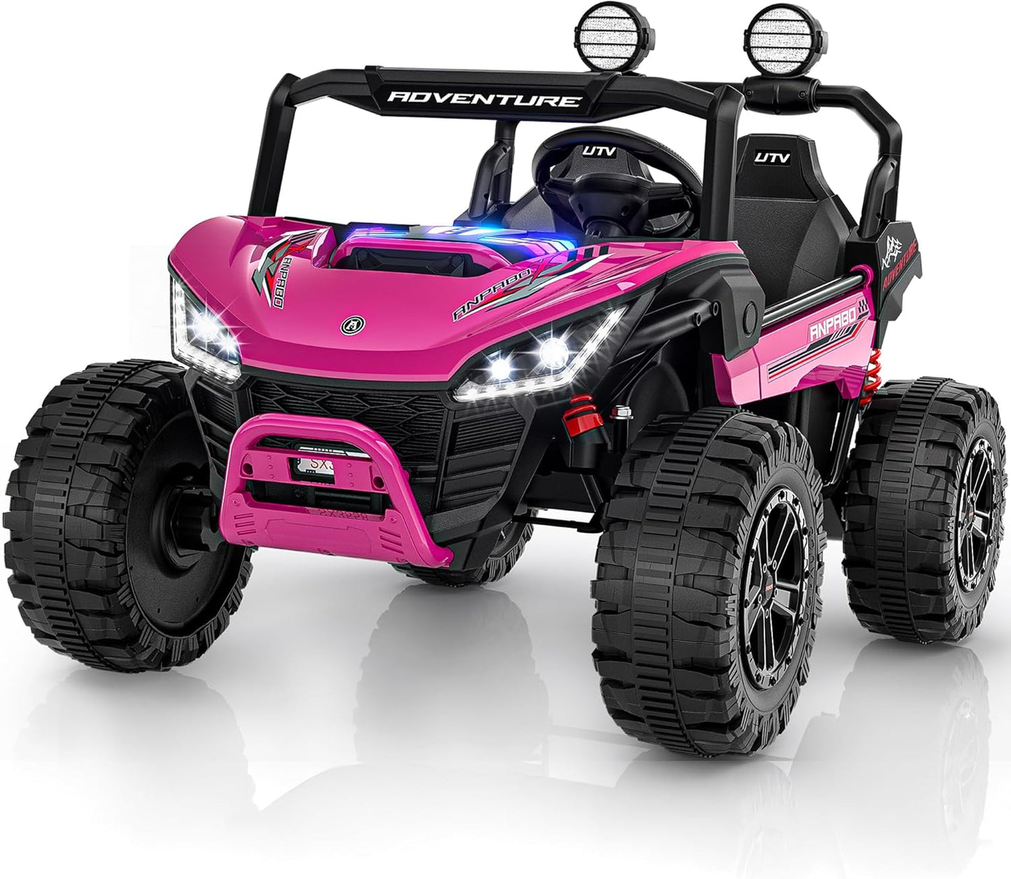 ANPABO 24V Ride On Toys for Big Kids, 2 Seater Ride on Car, 4x200W Kids Electric Car w/Remote, Rainbow Lights, Max 5.1Mph, Shock-Absorbing Springs, Storage, Bluetooth, Gifts for Aged 3-12, Black