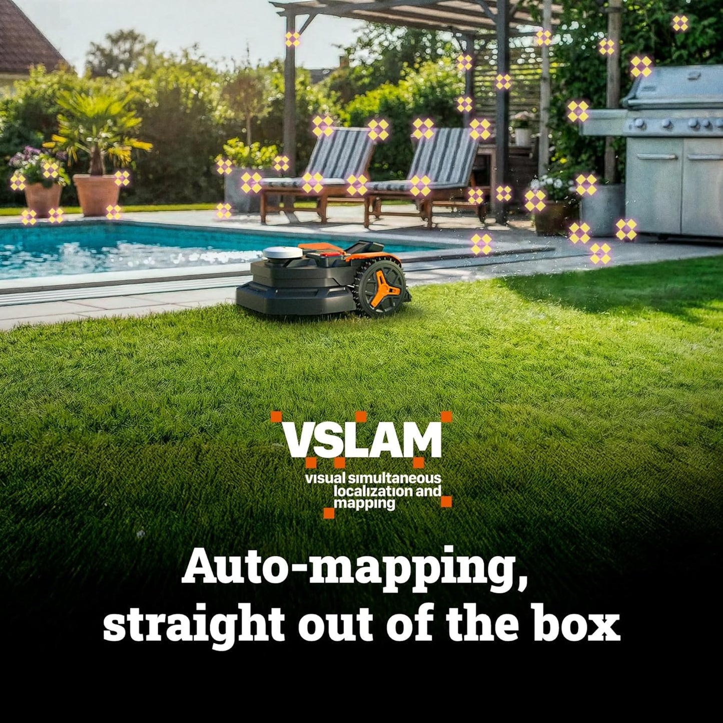 WORX Landroid Vision Cloud Robot Lawn Mower, No Perimeter Wire Robot Mower for 1/4 Acre, AI Obstacle Avoidance and RTK Cloud Navigation, 30% Slope, Auto Mapping, App Control, WR310