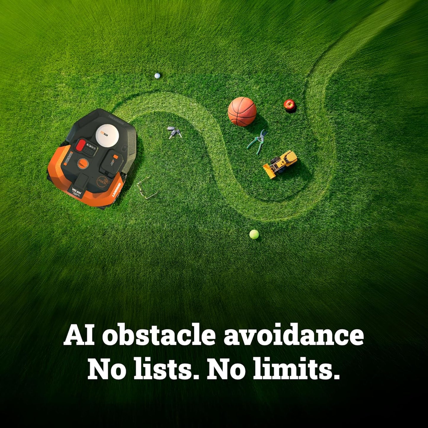 WORX Landroid Vision Cloud Robot Lawn Mower, No Perimeter Wire Robot Mower for 1/4 Acre, AI Obstacle Avoidance and RTK Cloud Navigation, 30% Slope, Auto Mapping, App Control, WR310