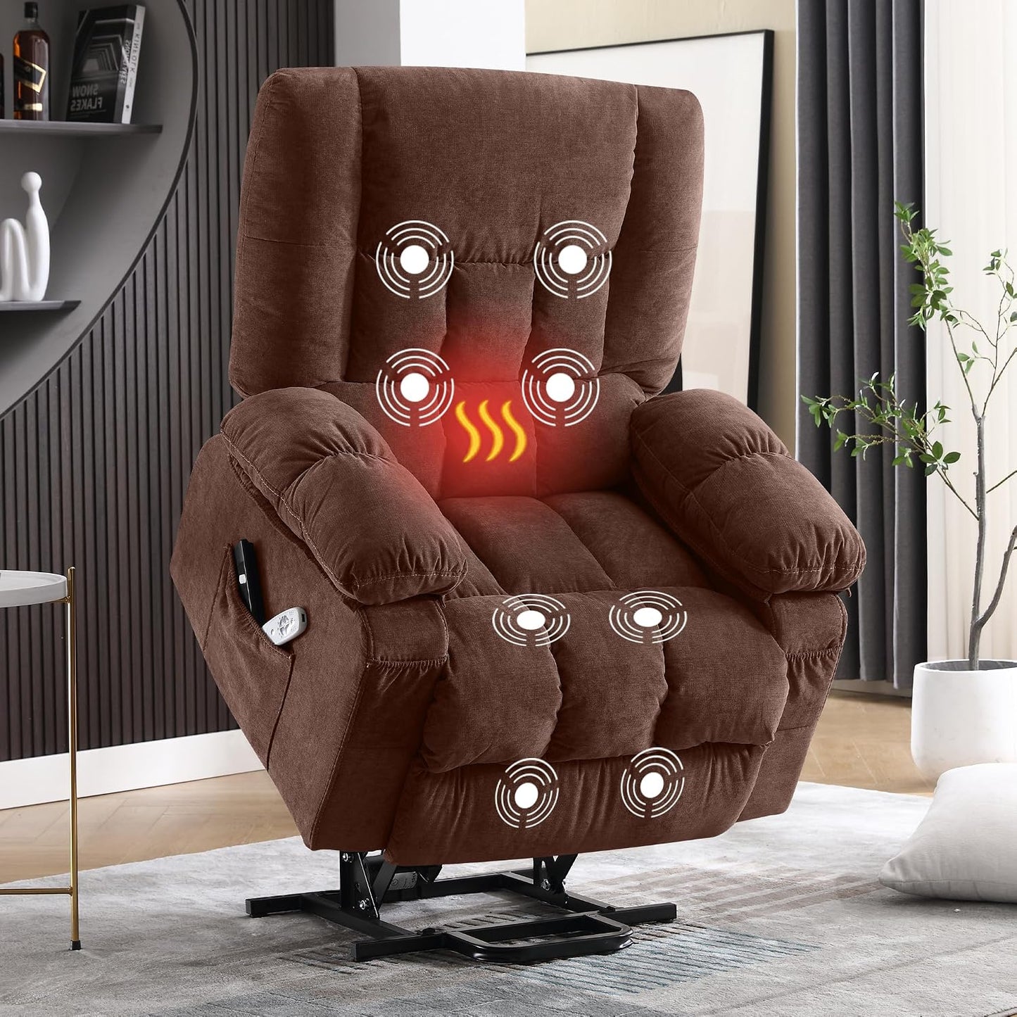 MAHOMICO Power Lift Recliner Chair for Elderly with Vibration Massage and Lumbar Heating, Electric Lift Recliner Single Sofa with Side Pocket, Two Cup Holders and USB Charge Port for Living Room