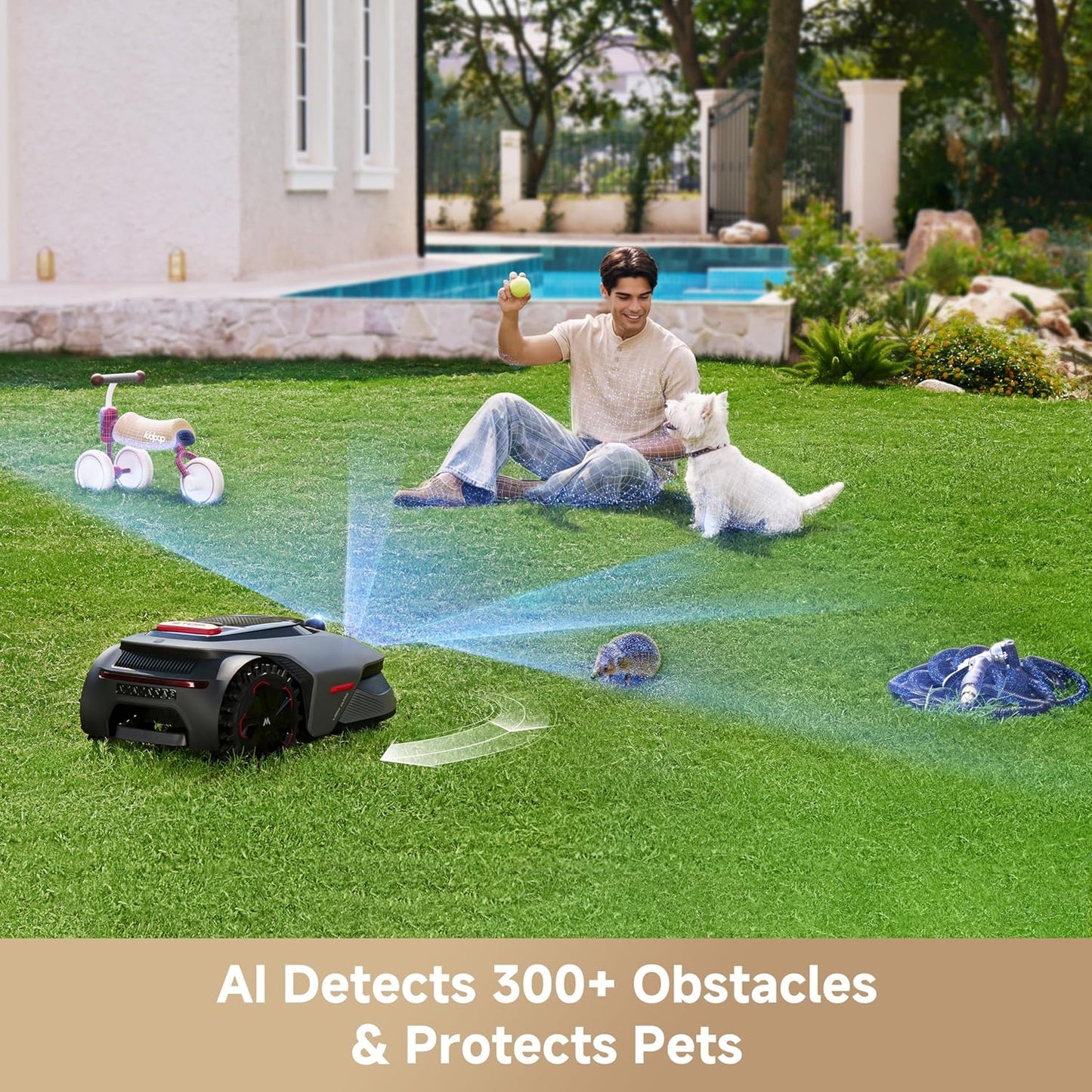 MOVA LiDAX Ultra 1000 Robot Lawn Mower Wire Free with Garage for 1/4 Acre, RTK-Free+360° 3D LiDAR+AI Vision Mapping, Zero-Edge Cutting, Cutting Height 1.2"-3.9", 45% Slope, 150 Managed Zones Dual Maps