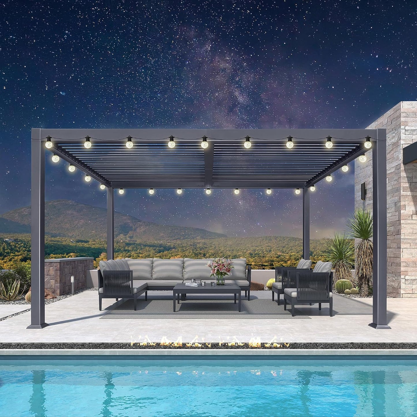 PURPLE LEAF Louvered Pergola 11.5' x 15' Aluminum Outdoor Pergola with Adjustable Louvers Roof and Integrated Drainage System 70 Mph High Wind Resistant Shade Pergolas for Patio Deck Garden Yard