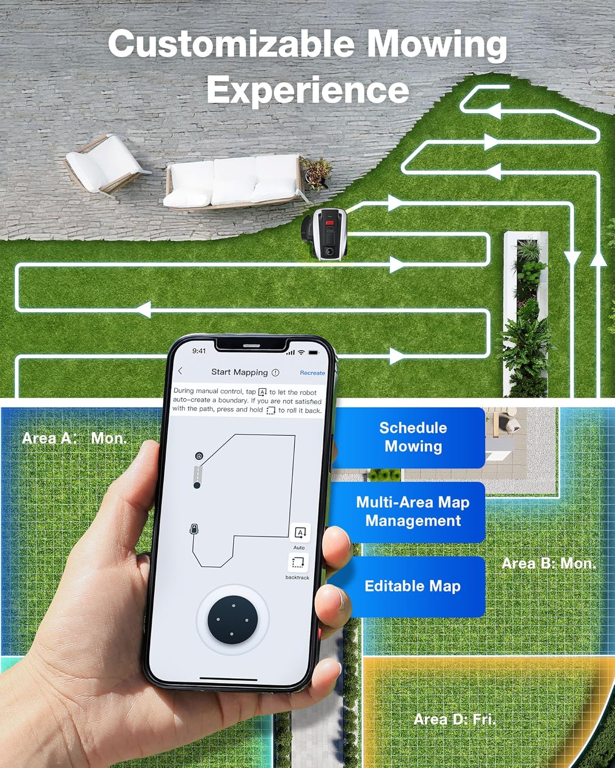 ECOVACS Goat O1000 LiDAR PRO Robot Lawn Mower, Wire-Free Mapping with LiDAR Navigation, AI Obstacle Avoidance, Smart Edge Mowing, App Control, for Lawns Up to 1/4 Acre