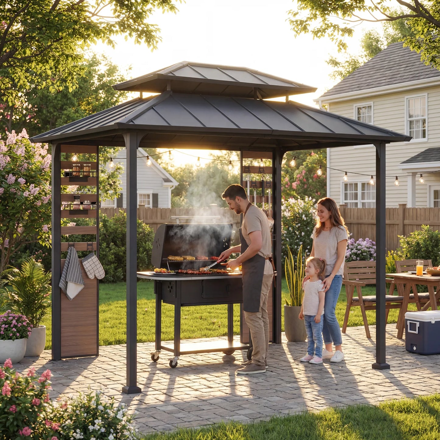 Rochdale Grill Gazebo with Shelves and Hooks, 7x9